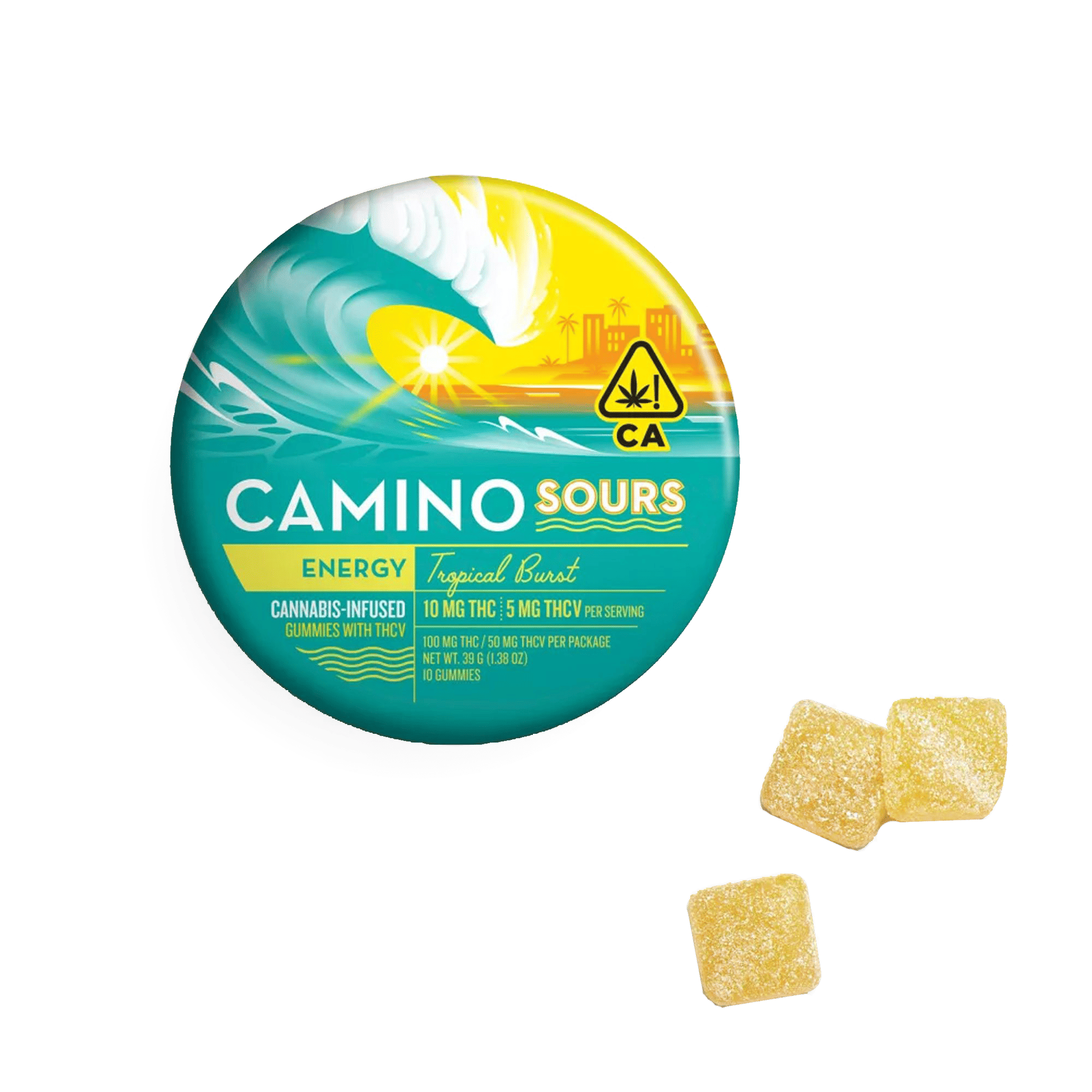 Camino Sours 2:1 THCV 'Energy' Tropical Burst Gummies - Kiva Confections - 10 Gummies - $20.99 - Edibles