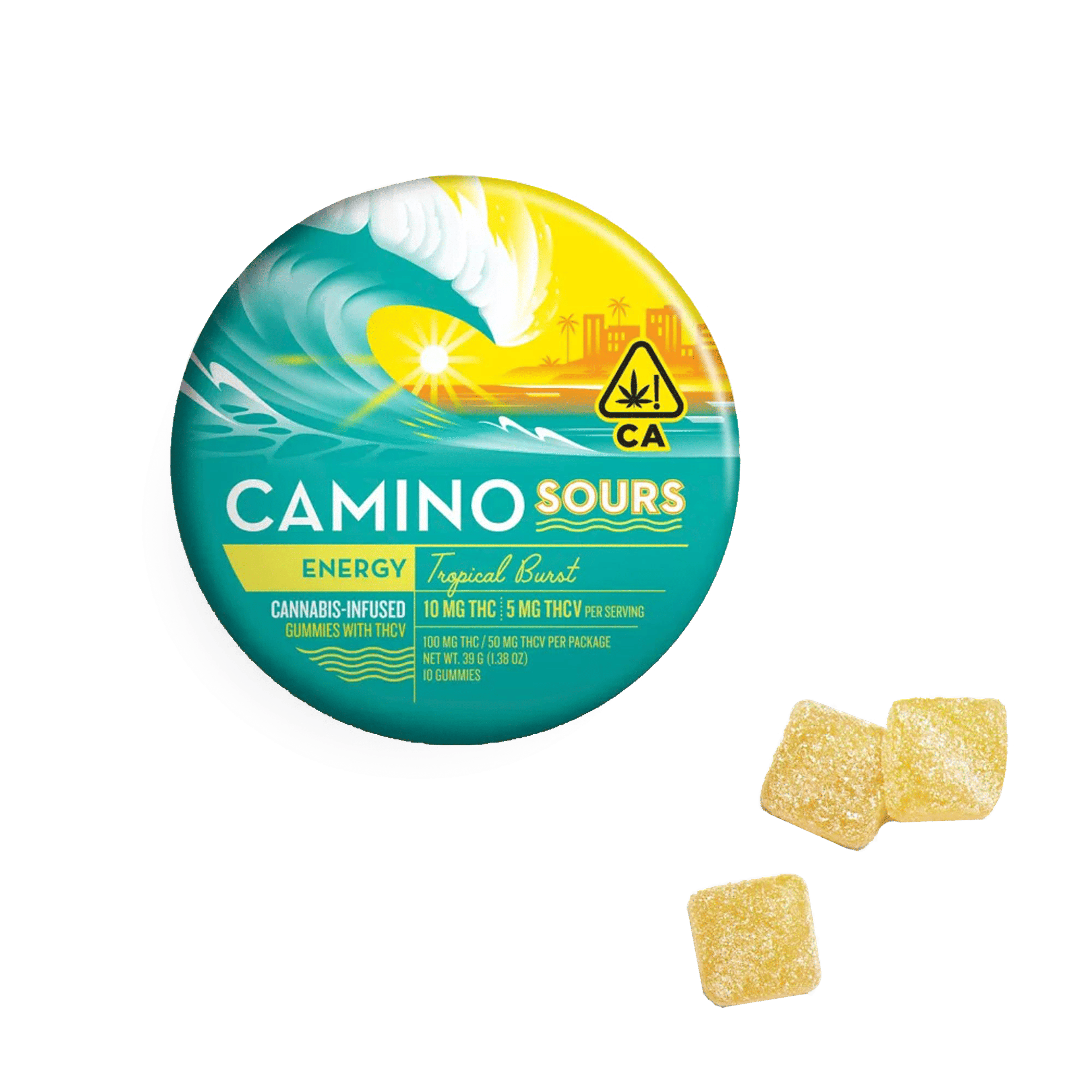 Camino Sours 2:1 THCV 'Energy' Tropical Burst Gummies - Kiva Confections - 10 Gummies - $20.99 - Edibles