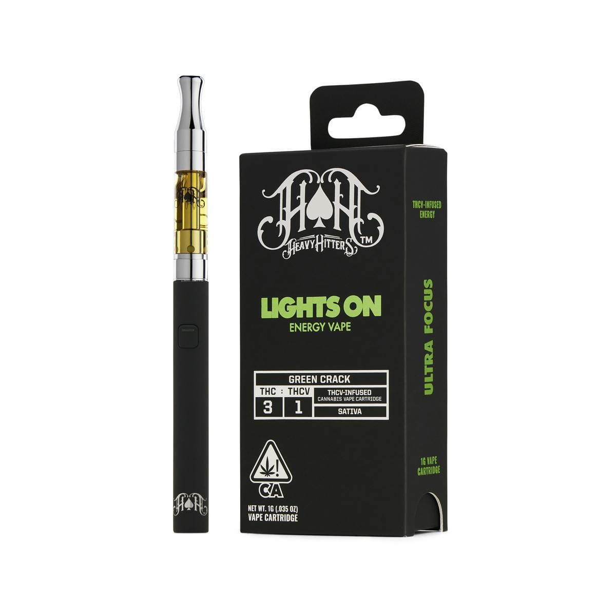 Green Crack - Lights On THCV Energy - Cart - Heavy Hitters - One Gram - $66.99 - Vape Cartridges (Universal 510 Battery Required)