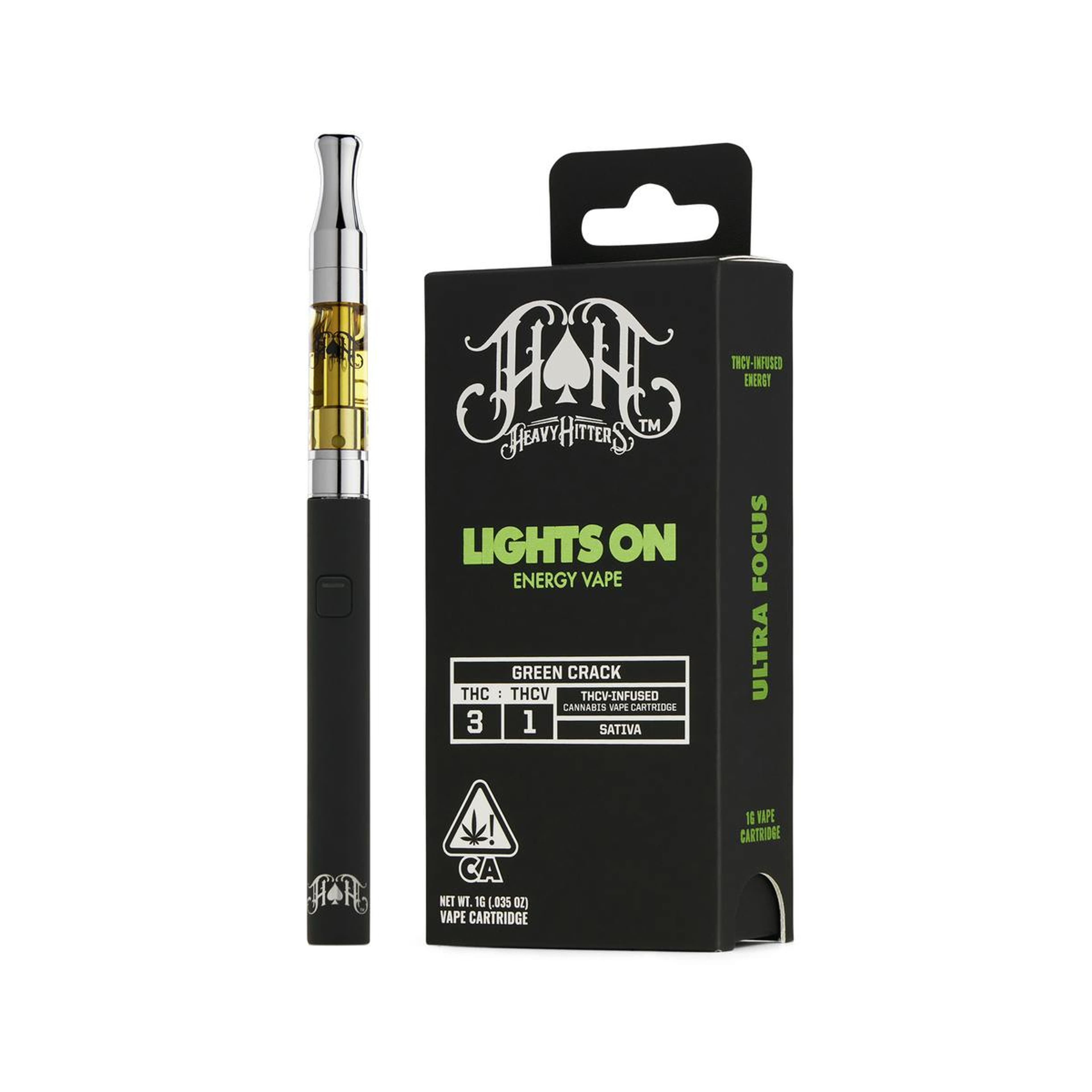 Green Crack - Lights On THCV Energy - Cart - Heavy Hitters - One Gram - $66.99 - Vape Cartridges (Universal 510 Battery Required)