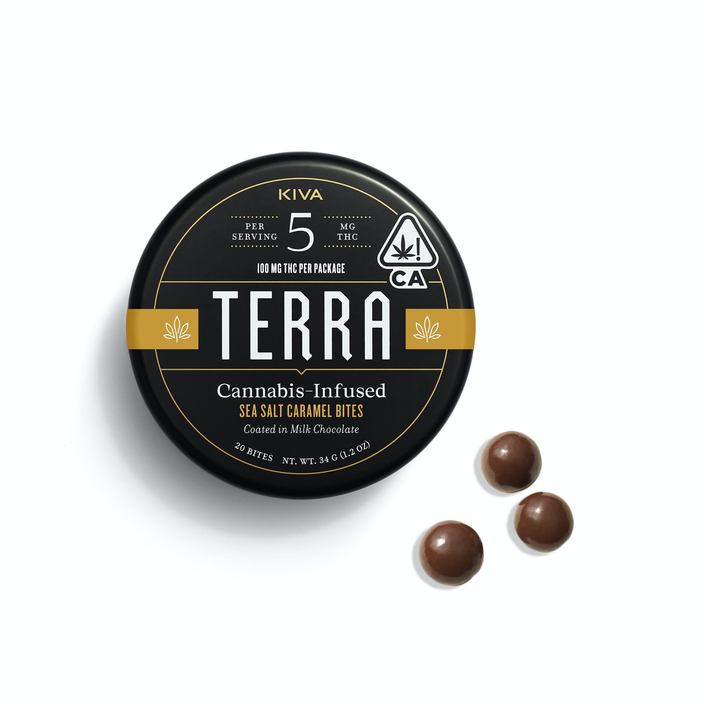 Terra Bites Sea Salt Caramel 100mg Bites - Kiva - 20-Pack Bites Hybrid - $25 - Edibles