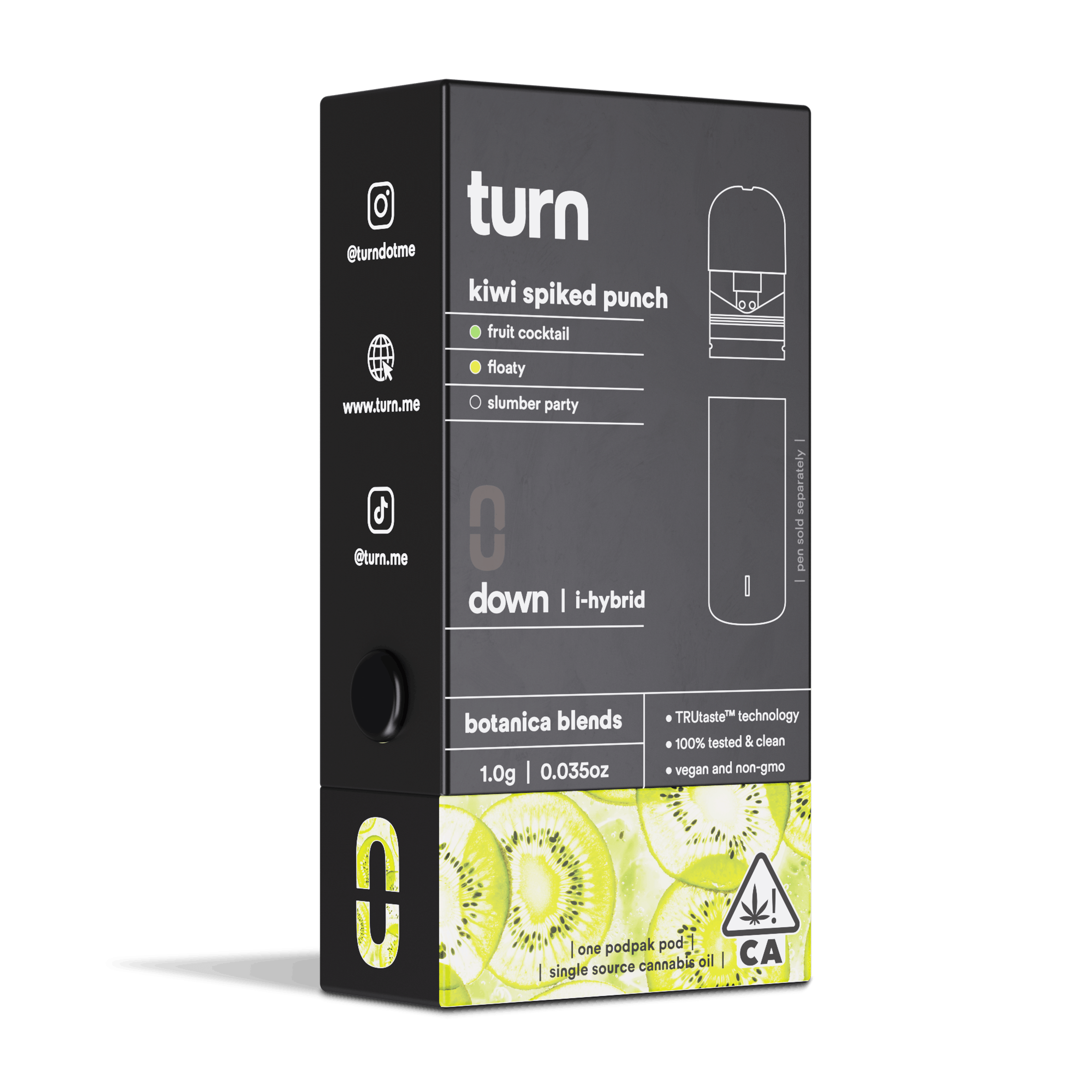 Turn Down Botanica Blends POD | 1g - Kiwi Spiked Punch - Indica Hybrid - Turn - - $26 - Vape Carts