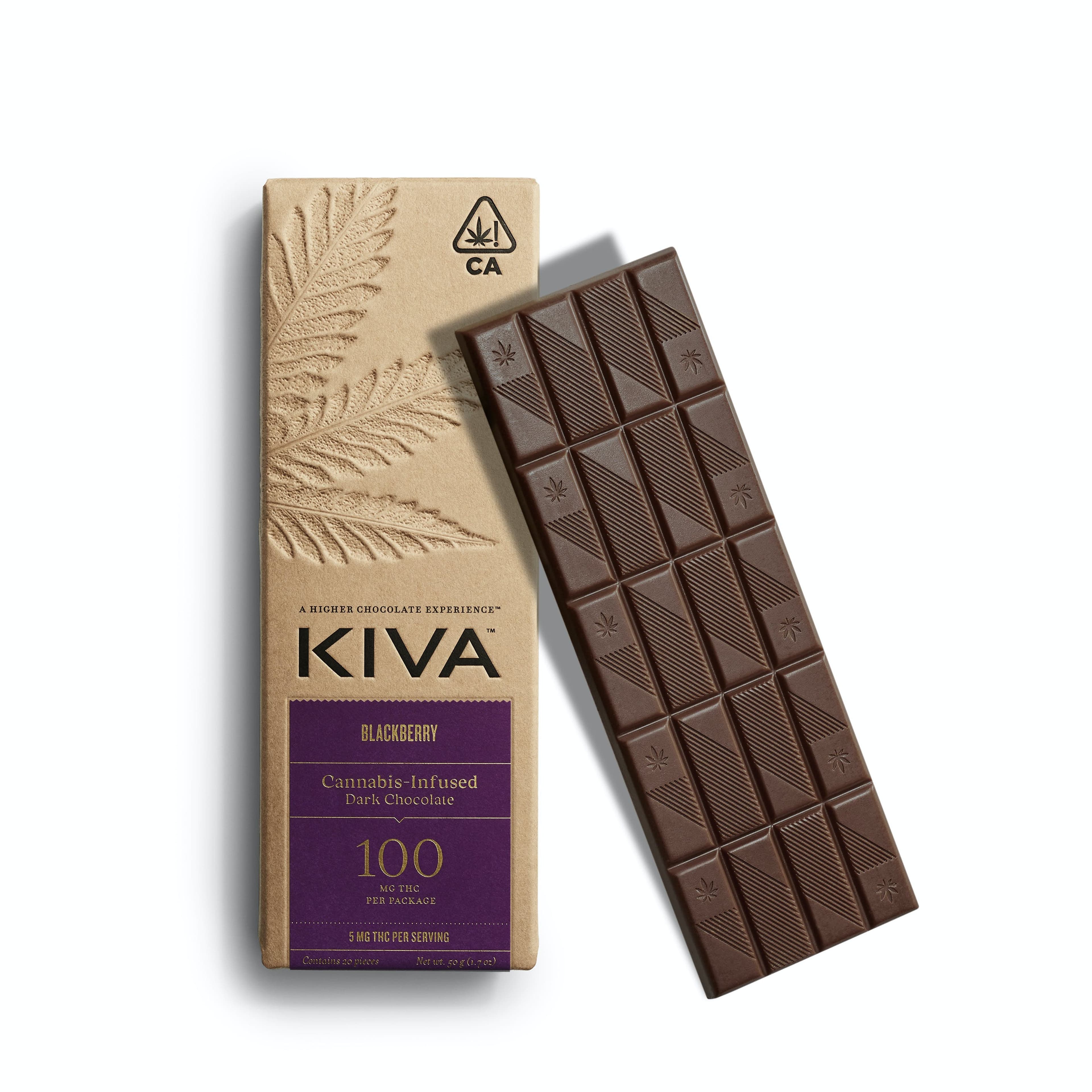 Blackberry Dark Chocolate Bar - 100mg - Kiva Confections - - $22.50 - Edibles
