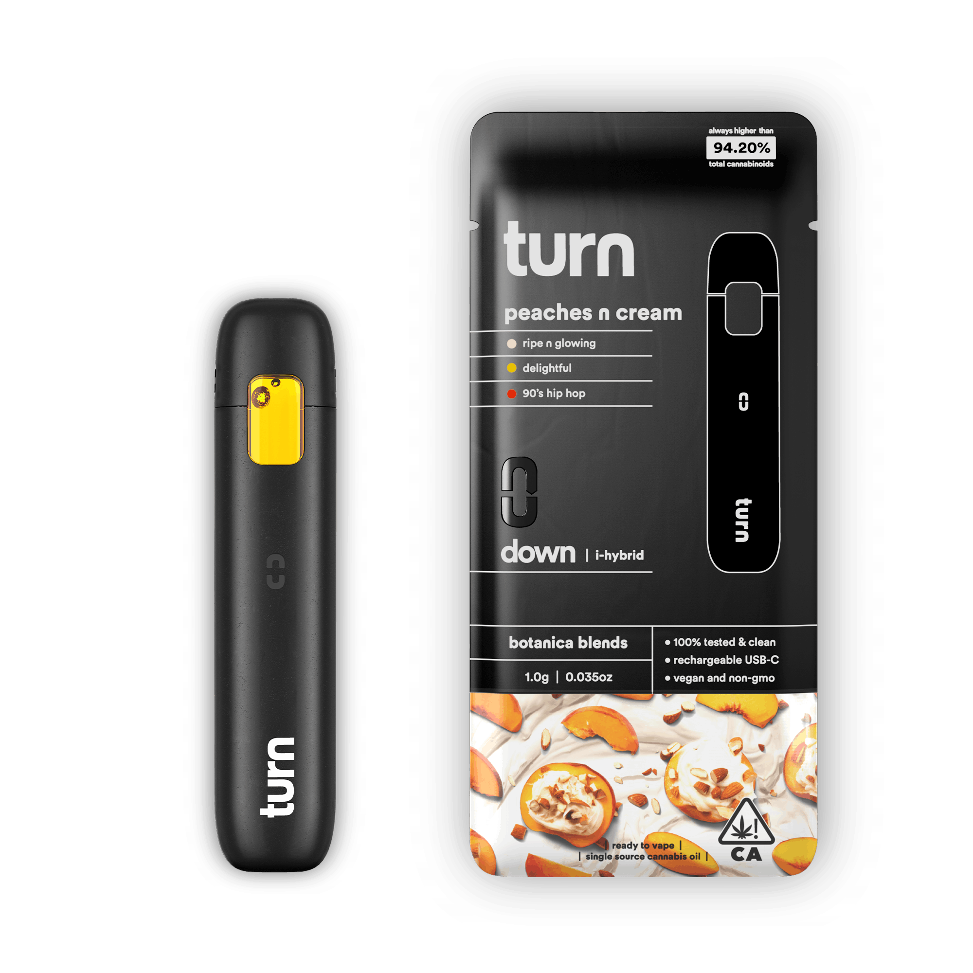 Turn Down Botanica Blends | 1g Peaches n Cream - AIO - Indica Hybrid - Turn -  - $27 - All-In-Ones