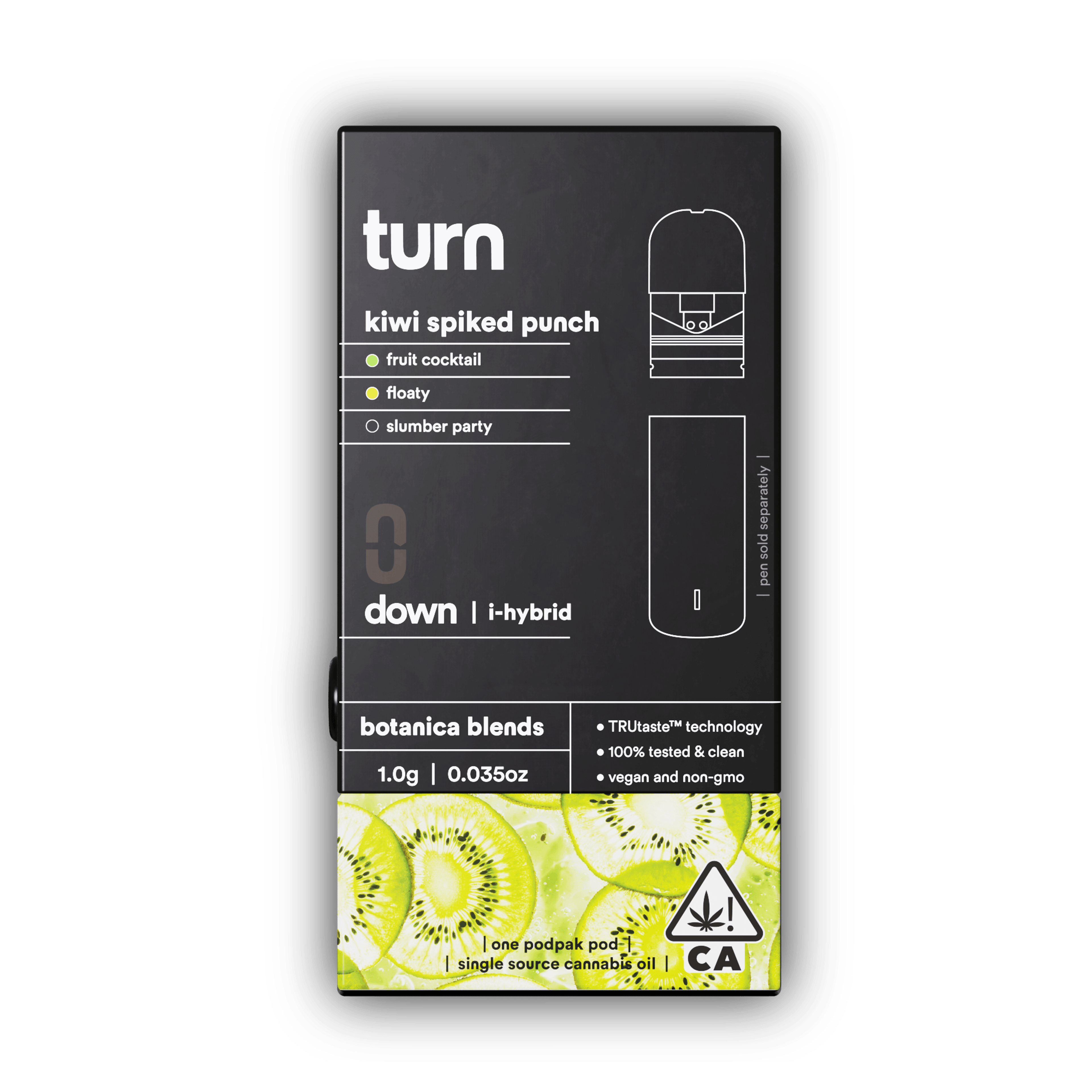 Turn Down Botanica Blends POD | 1g - Kiwi Spiked Punch - Indica Hybrid - Turn - - $26 - Vape Carts