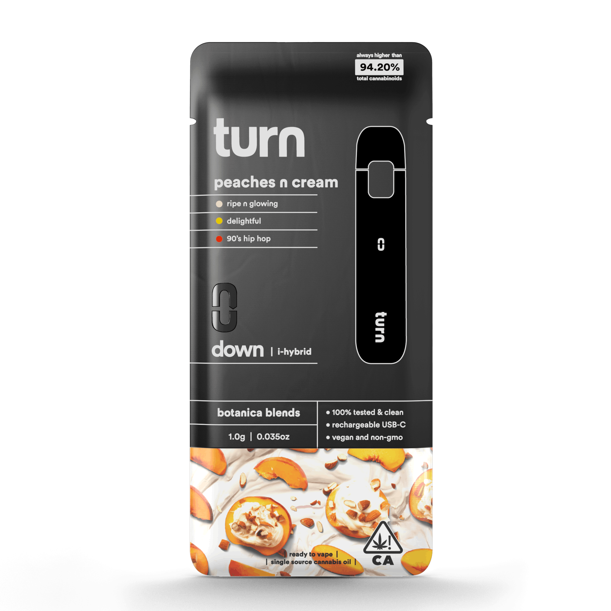 Turn Down Botanica Blends | 1g Peaches n Cream - AIO - Indica Hybrid - Turn -  - $27 - All-In-Ones