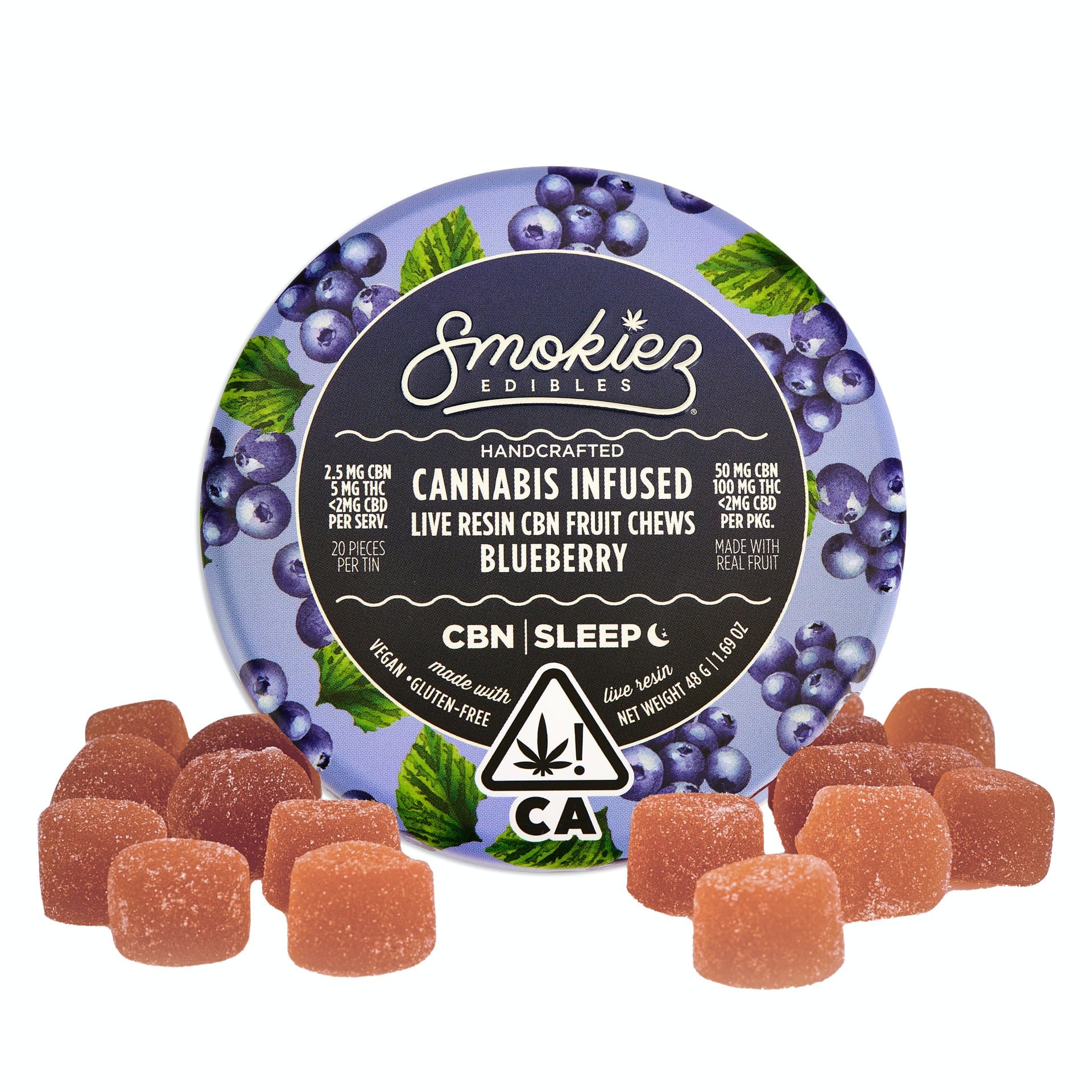 Blueberry 50mg CBN : 100mg Live Resin THC 1:2 Fruit Chews - CA - Smokiez Edibles -  - $15.85 - Edibles