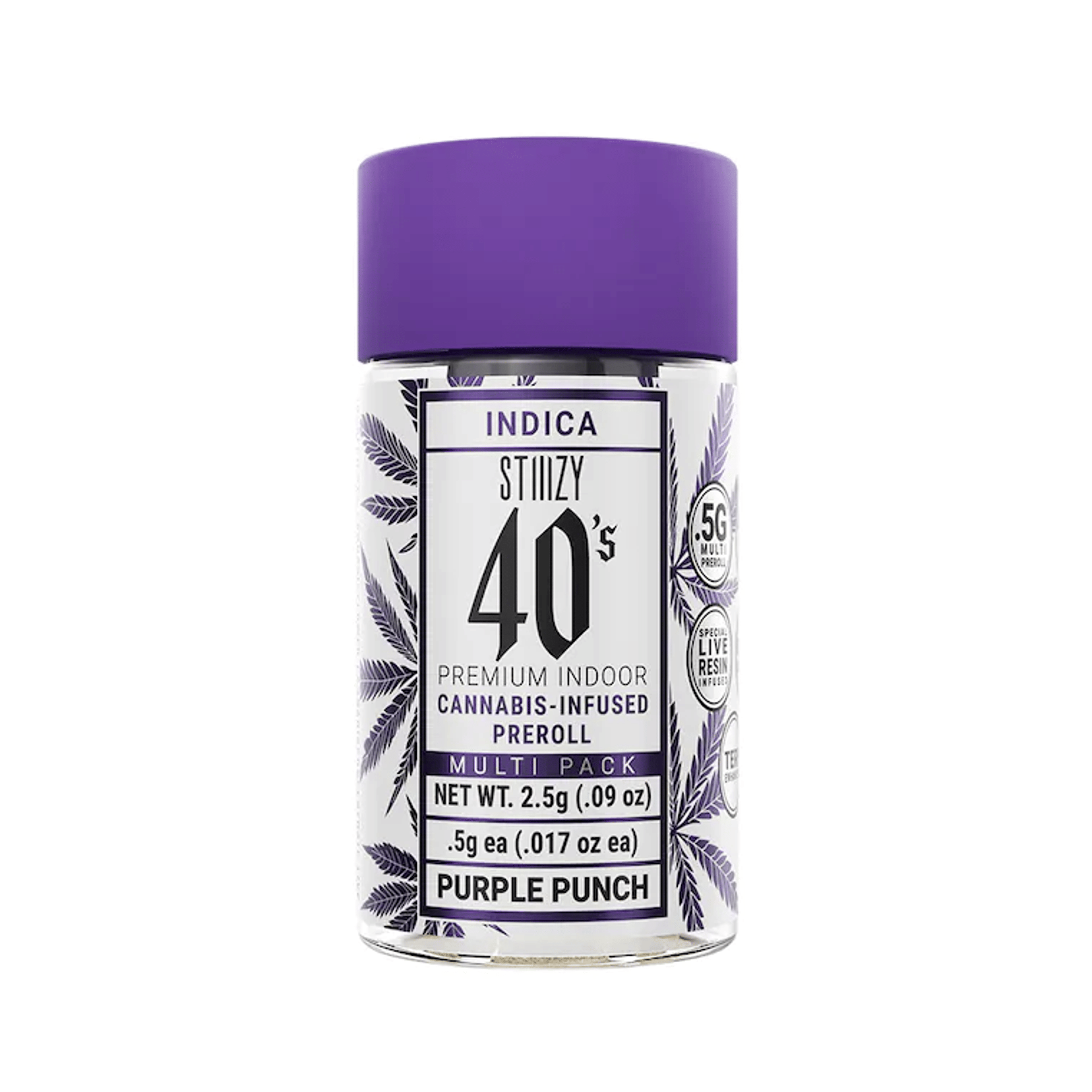 STIIIZY 40's | .5gx5pk - Purple Punch - Infused Pre-Rolls - Indica - STIIIZY - - $33 - Pre-Rolls
