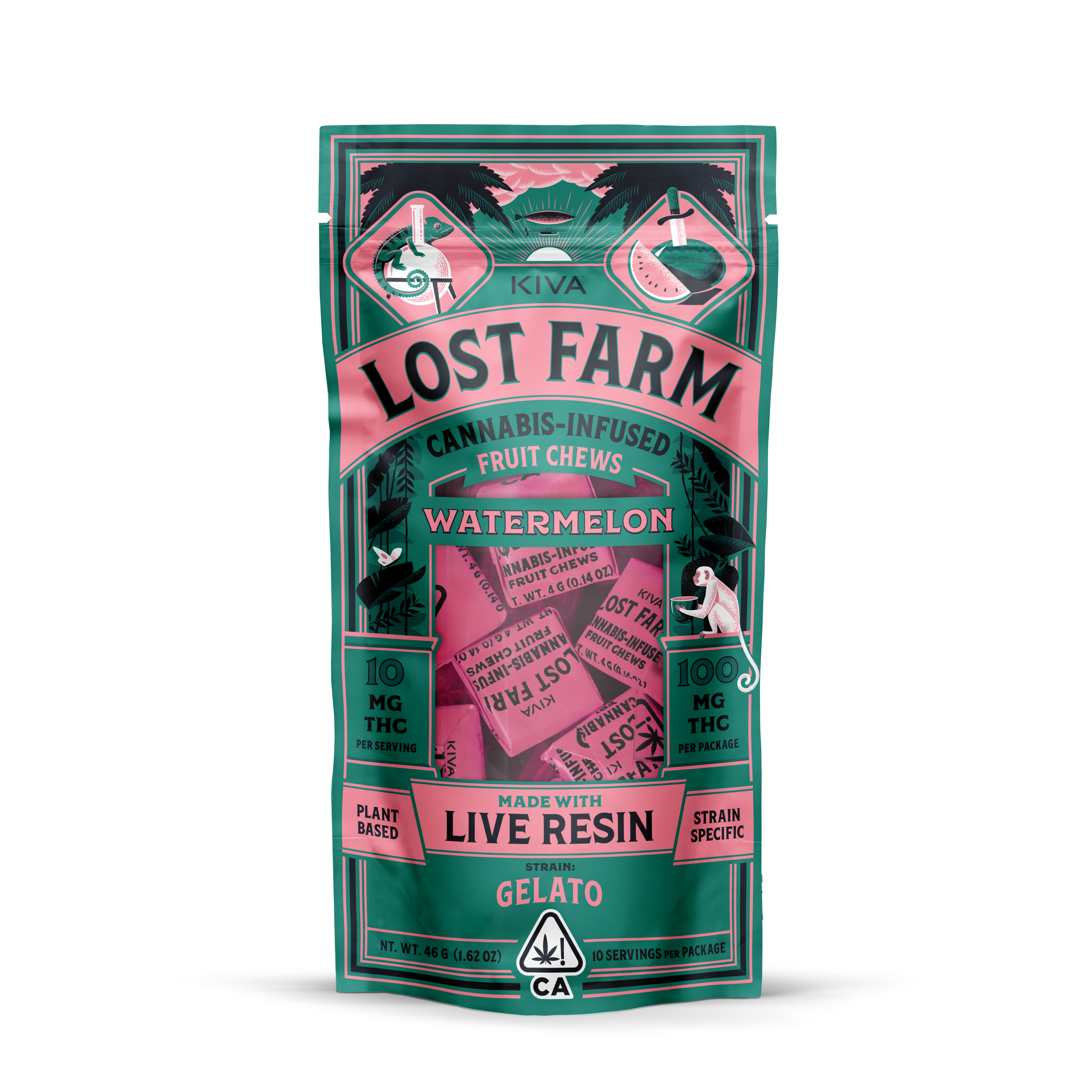 Lost Farm Chews - Watermelon - Gelato Live Resin - 100mg - Kiva - Watermelon x Gelato - $19.99 - Edibles