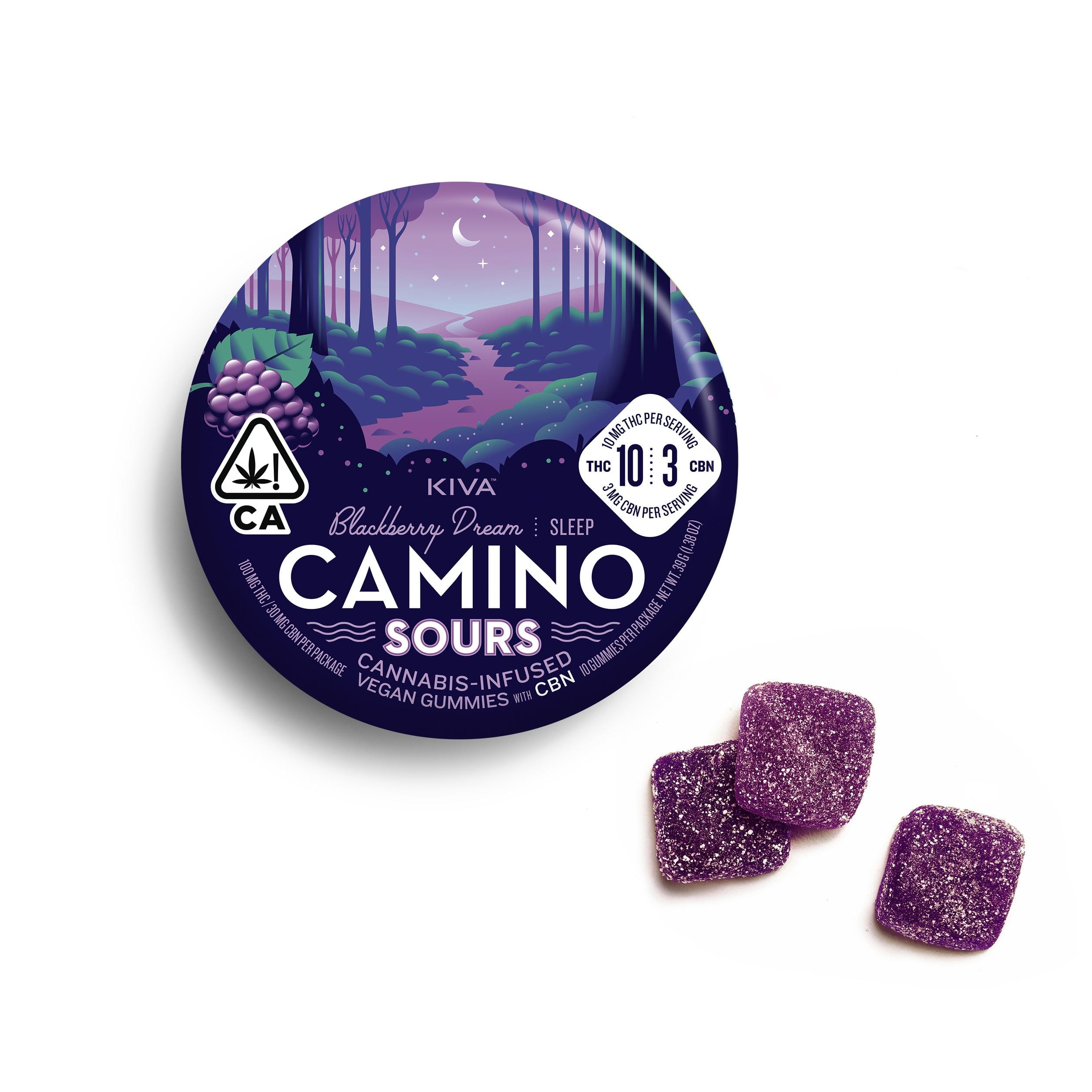 Kiva — Camino Sours Blackberry CBN Gummies 10:3