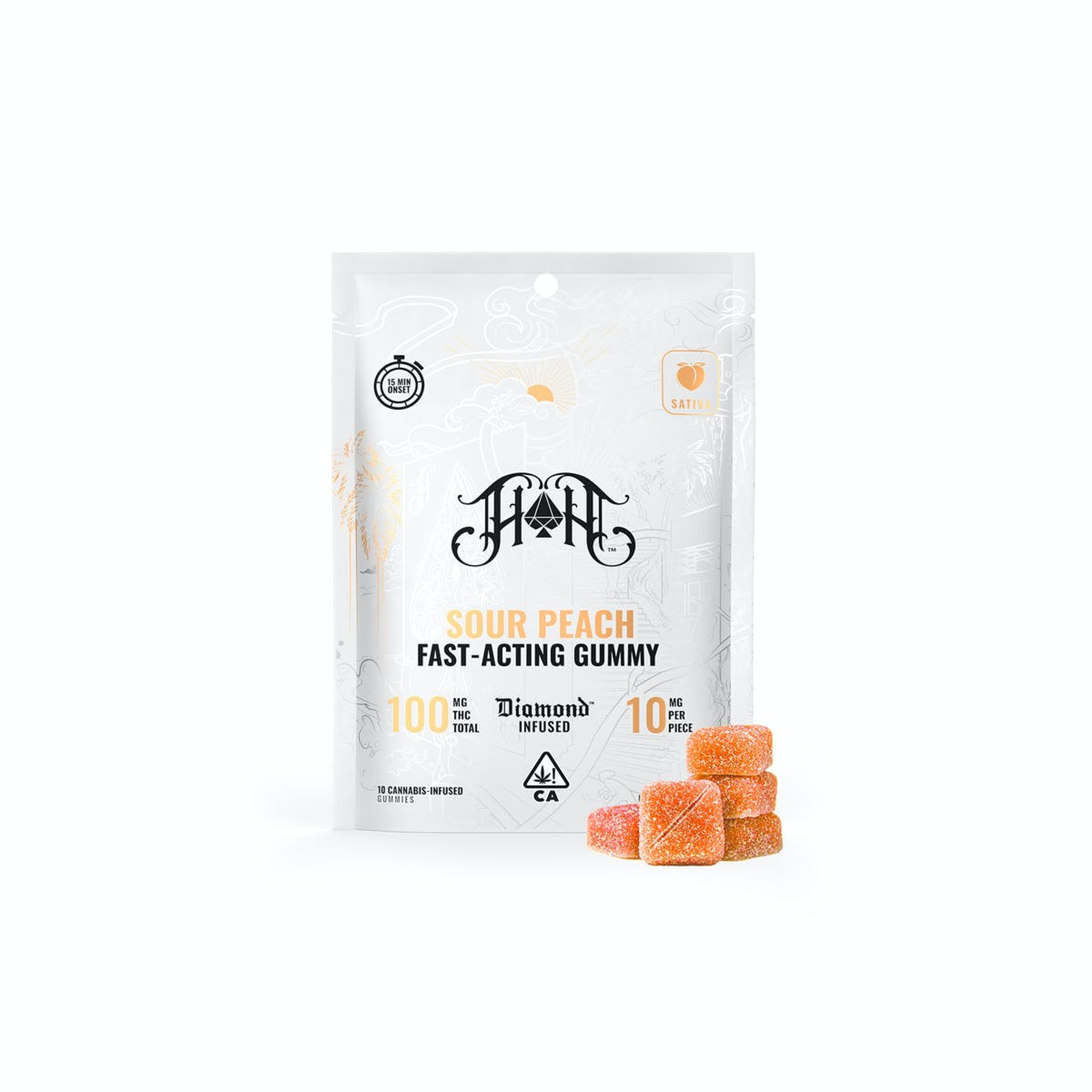Sour Peach Fast Acting Gummies - Heavy Hitters - 10 Piece - $22 - Edibles