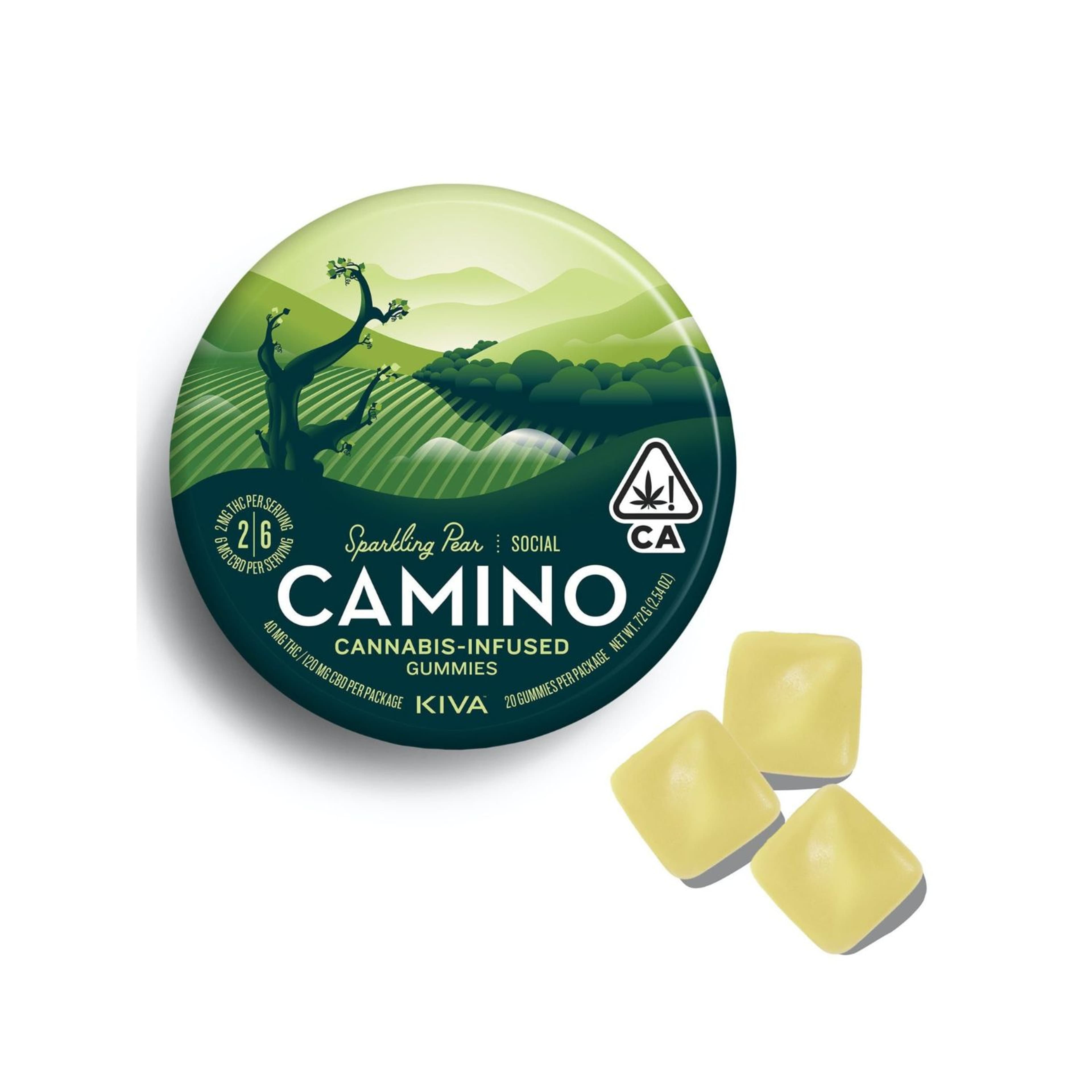 Sparkling Pear 1:3 CBD Gummies 20pk Camino - Kiva - - $21.24 - Edible