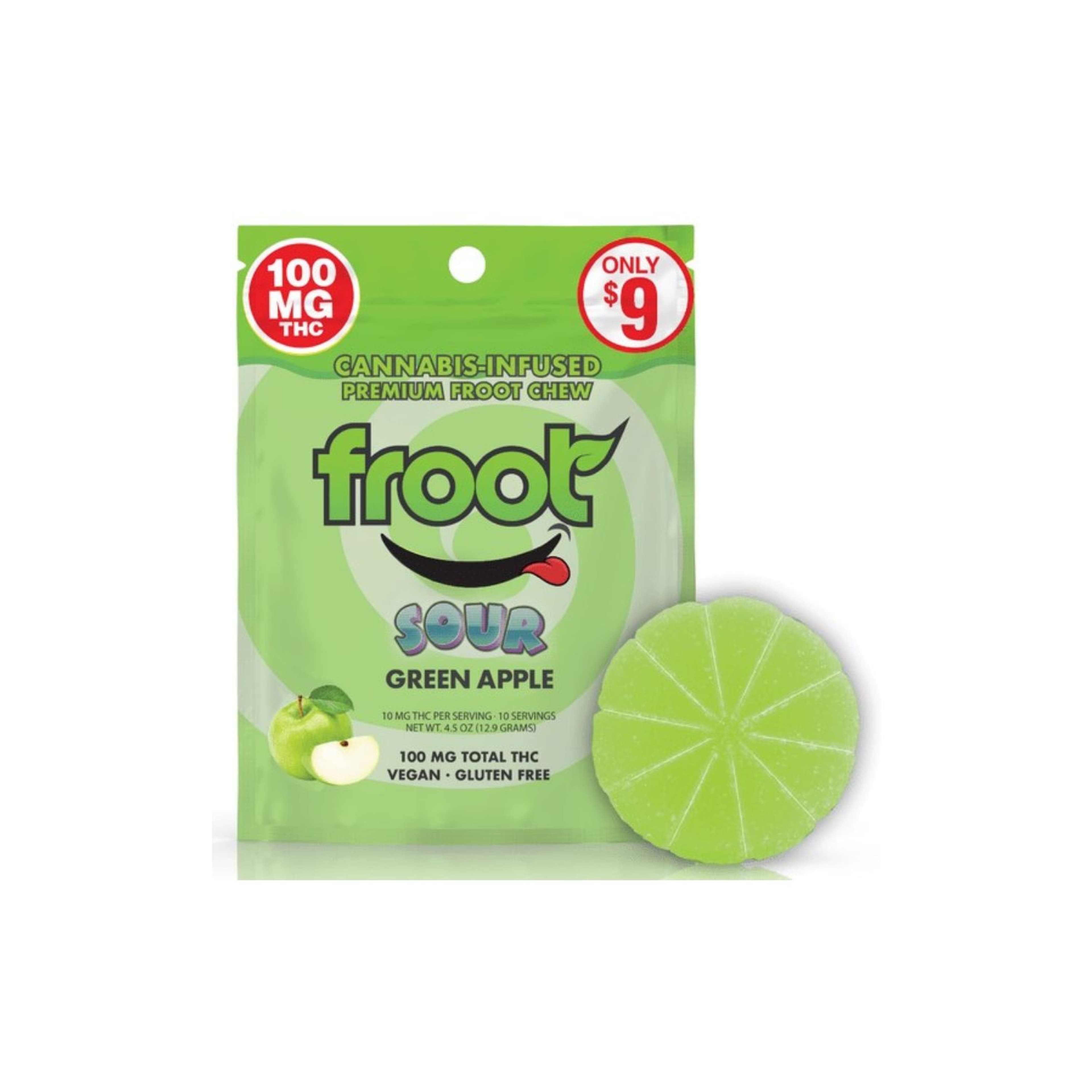 Sour Green Apple Chew 100mg - Froot - - $9 - Edible