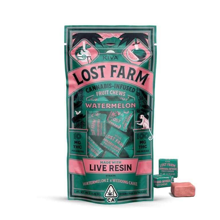 Lost Farm 'Watermelon Gelato' Live Resin Chews - 100mg - Lost Farm by Kiva -  - $20 - Edibles