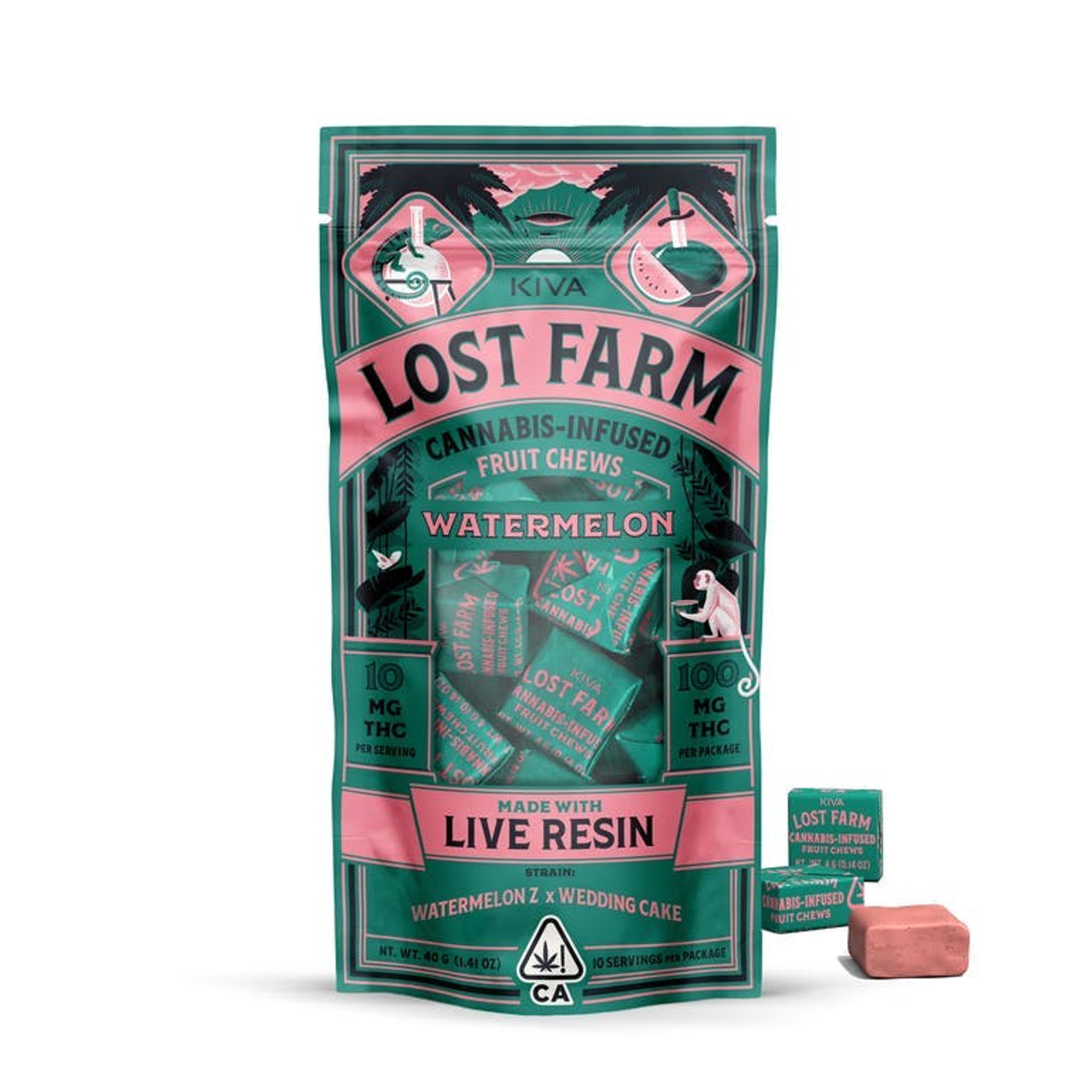 Lost Farm 'Watermelon Gelato' Live Resin Chews - 100mg - Lost Farm by Kiva - - $20 - Edibles