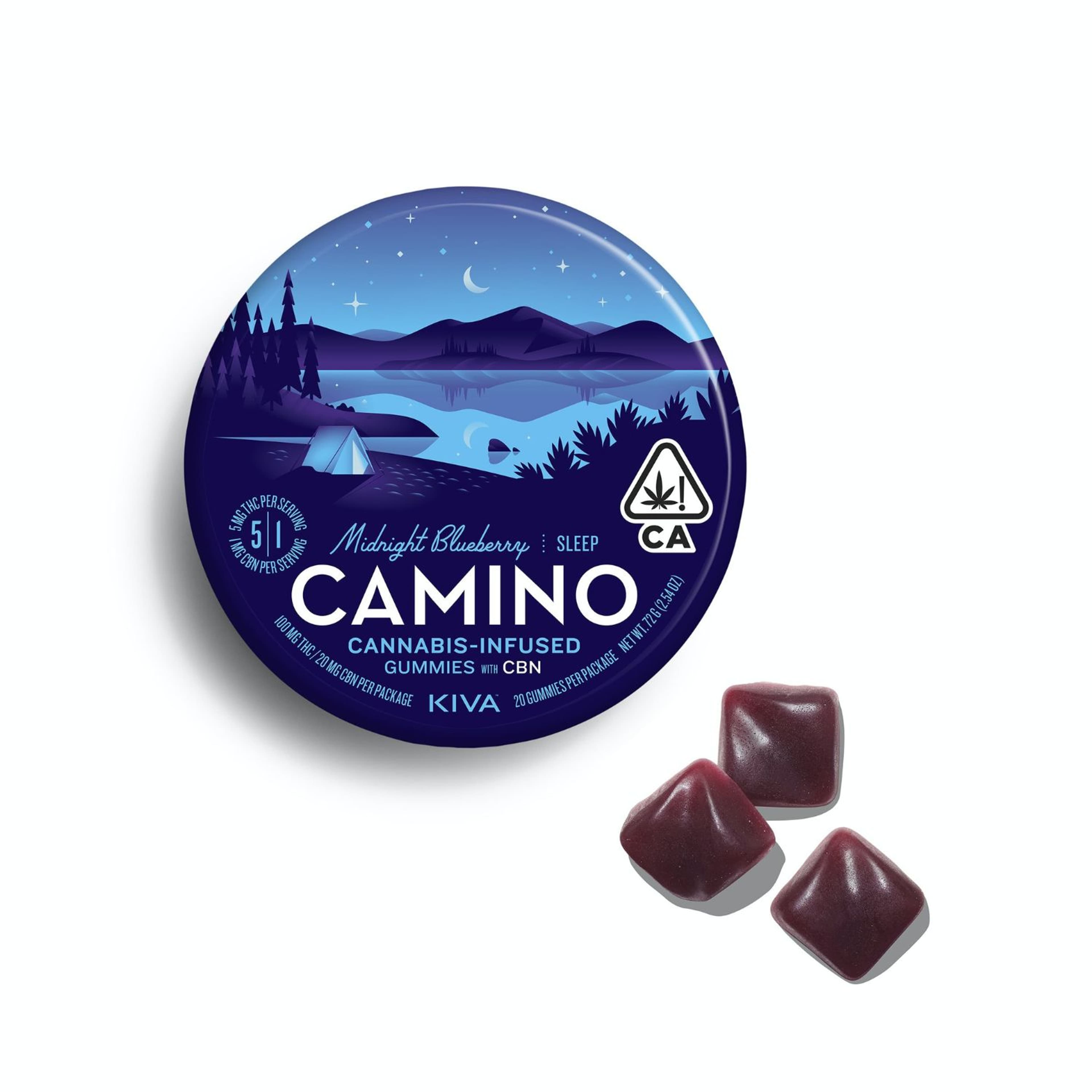 Midnight Blueberry Gummies 5:1 CBN 100Mg Camino - Kiva - - $21.24 - Edible