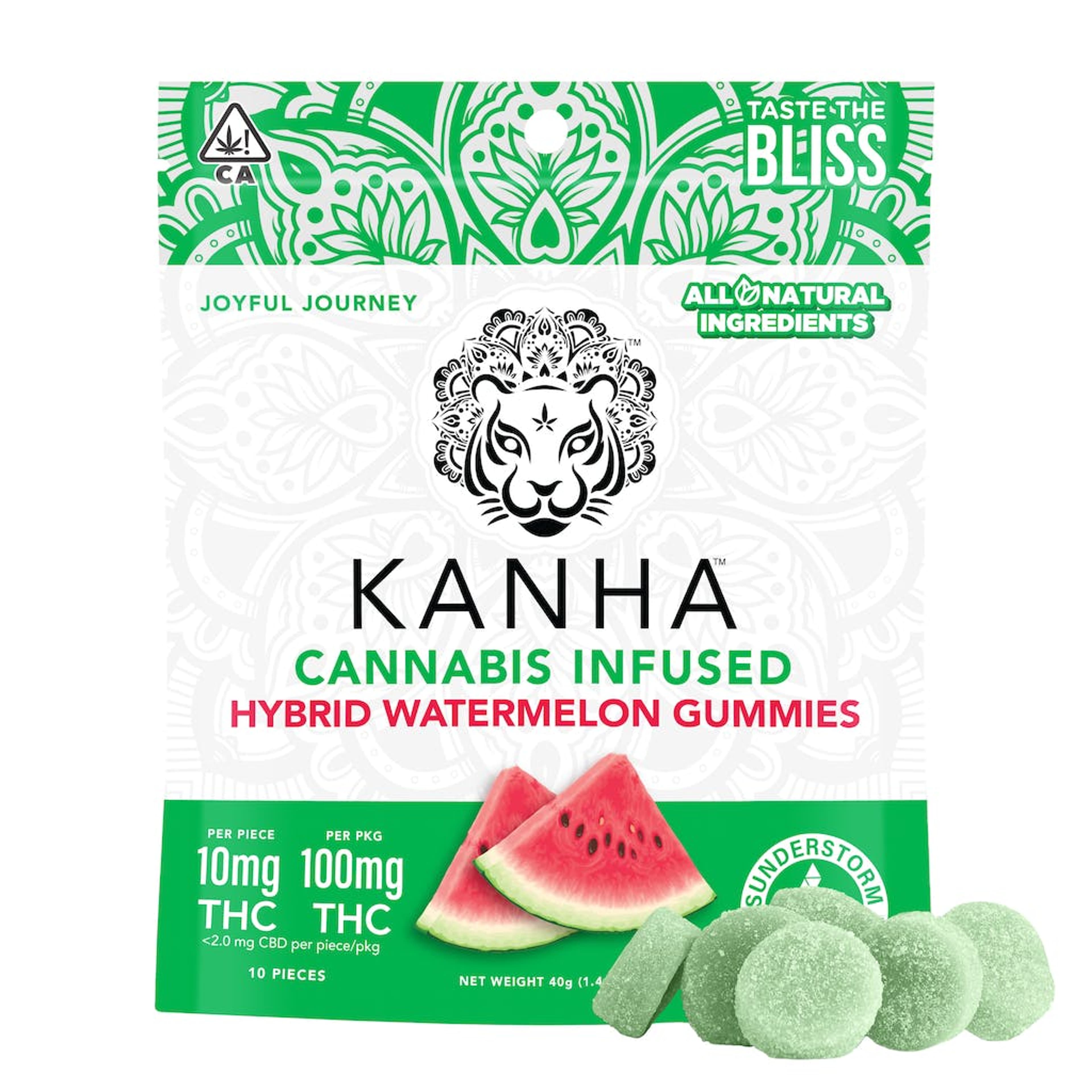 Watermelon - 100mg - Kanha - 10 Pack Hybrid - $15 - Gummies