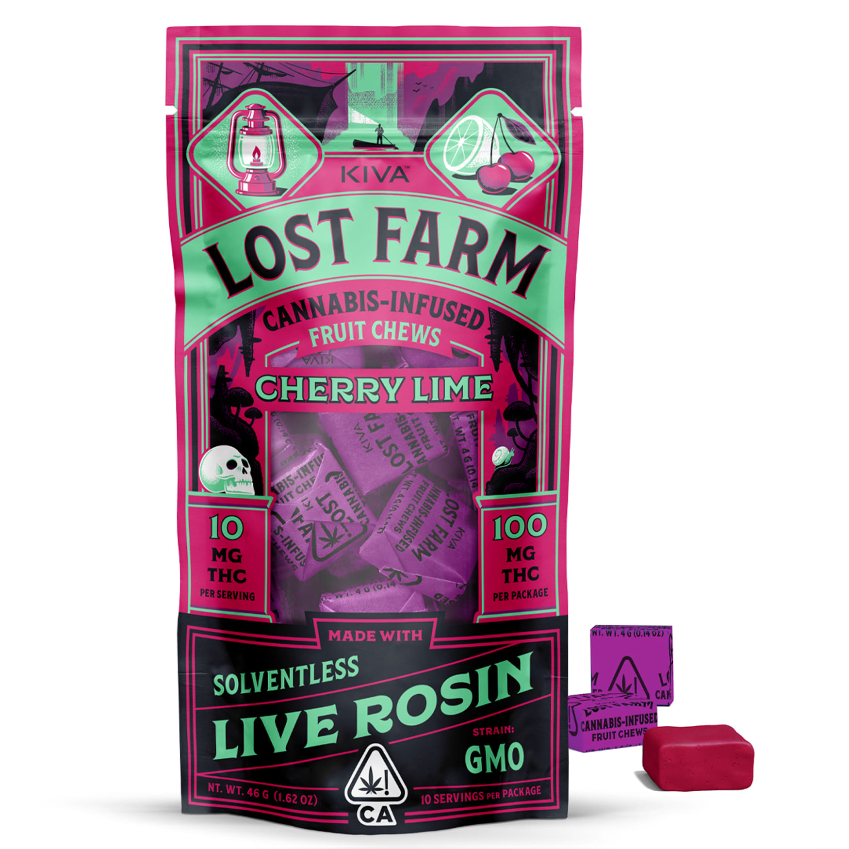 GMO Cherry Lime Lost Farm Chews - Kiva Confections - GMO Cherry Lime - $19 - Edibles