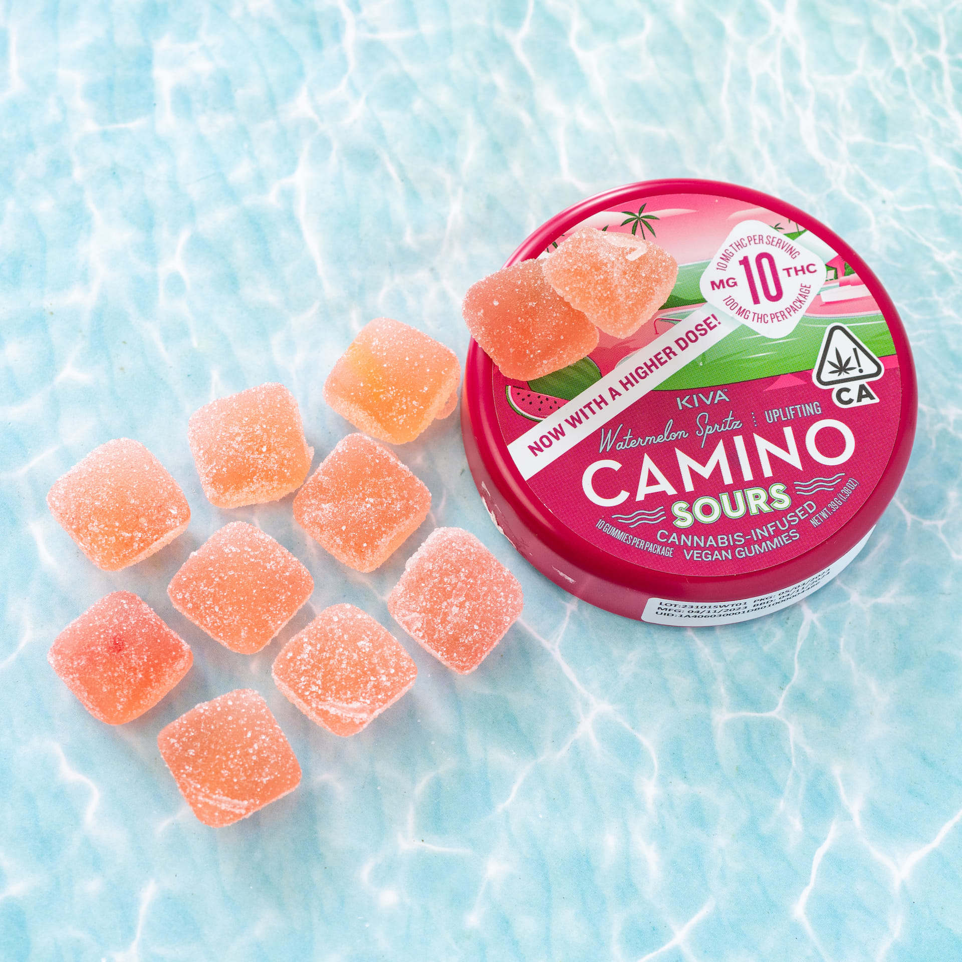 Watermelon Spritz (S) - 100 MG THC - x10 Gummies - Camino Sours - Kiva Confections -  - $21.99 - Edible