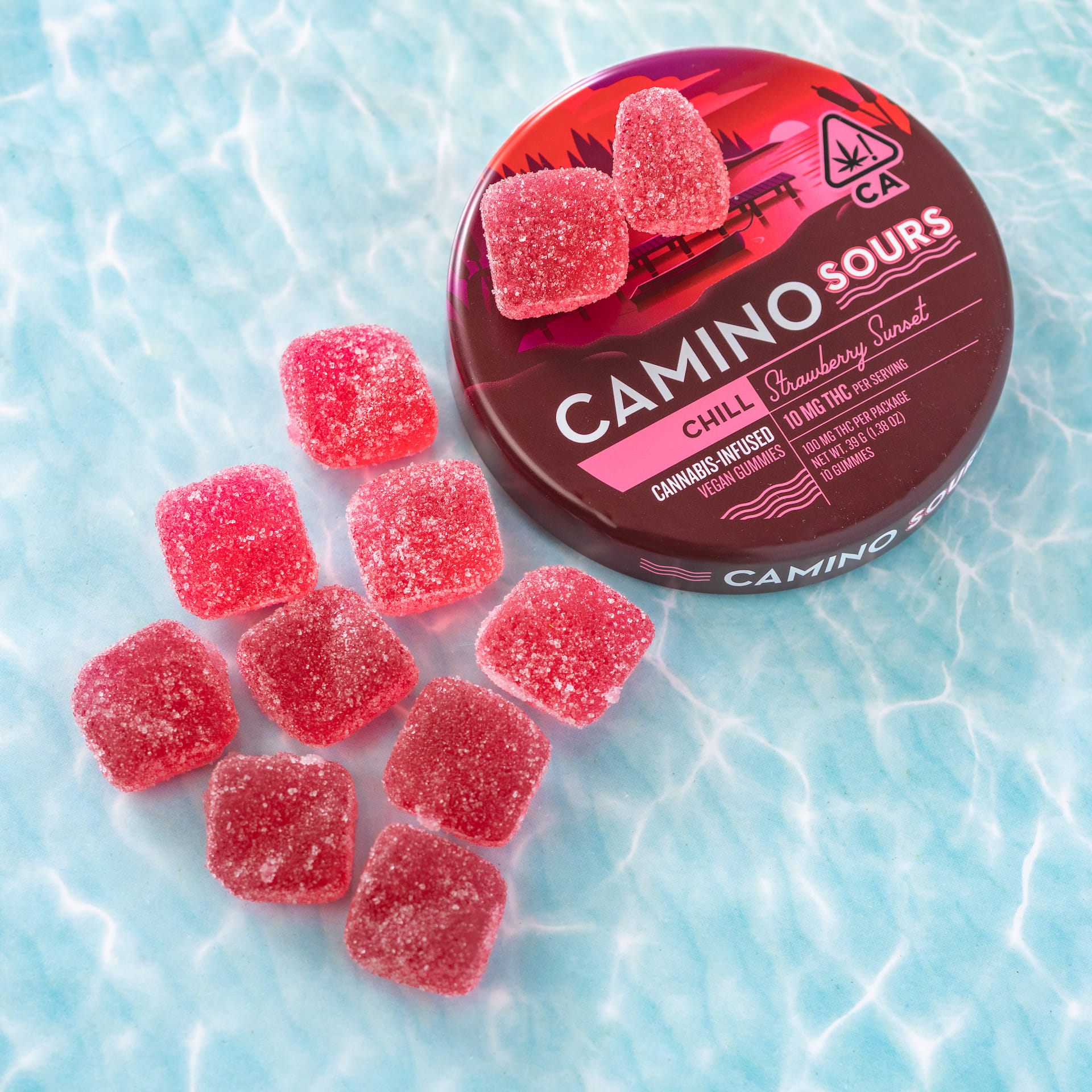 Strawberry Sunset (I) - 100 MG THC - x10 Gummies - Camino Sour  (100mg/10ct) - Kiva Confections -  - $22.99 - Edible