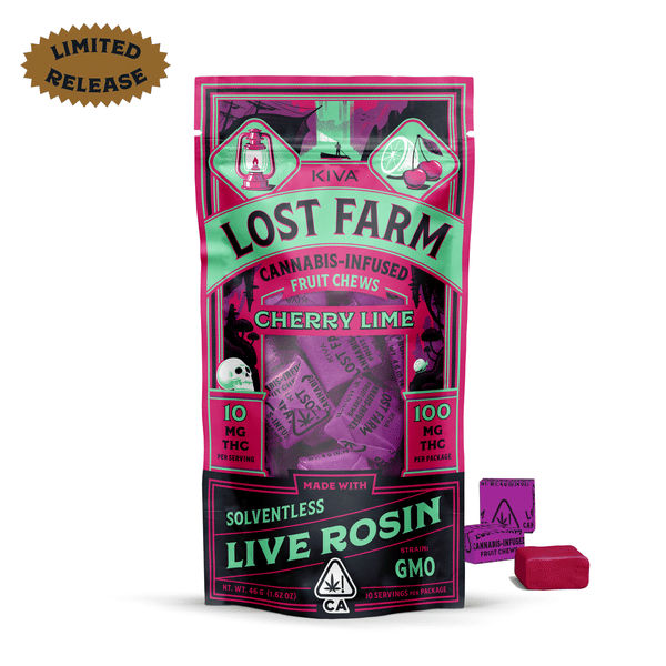 Lost Farms Chews: Cherry Lime / GMO Rosin - Kiva Confections - 10 Piece - $24 - Edibles