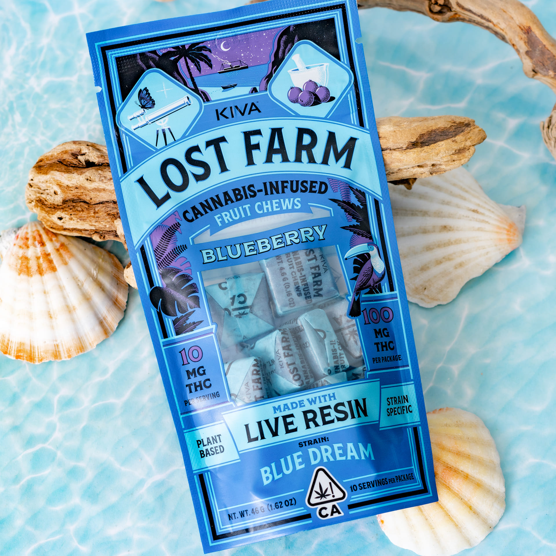 Blueberry Blue Dream - 100 MG THC - Live Resin - x10 Fruit Chews - Lost Farm - Kiva Confections -  - $25.99 - Edible