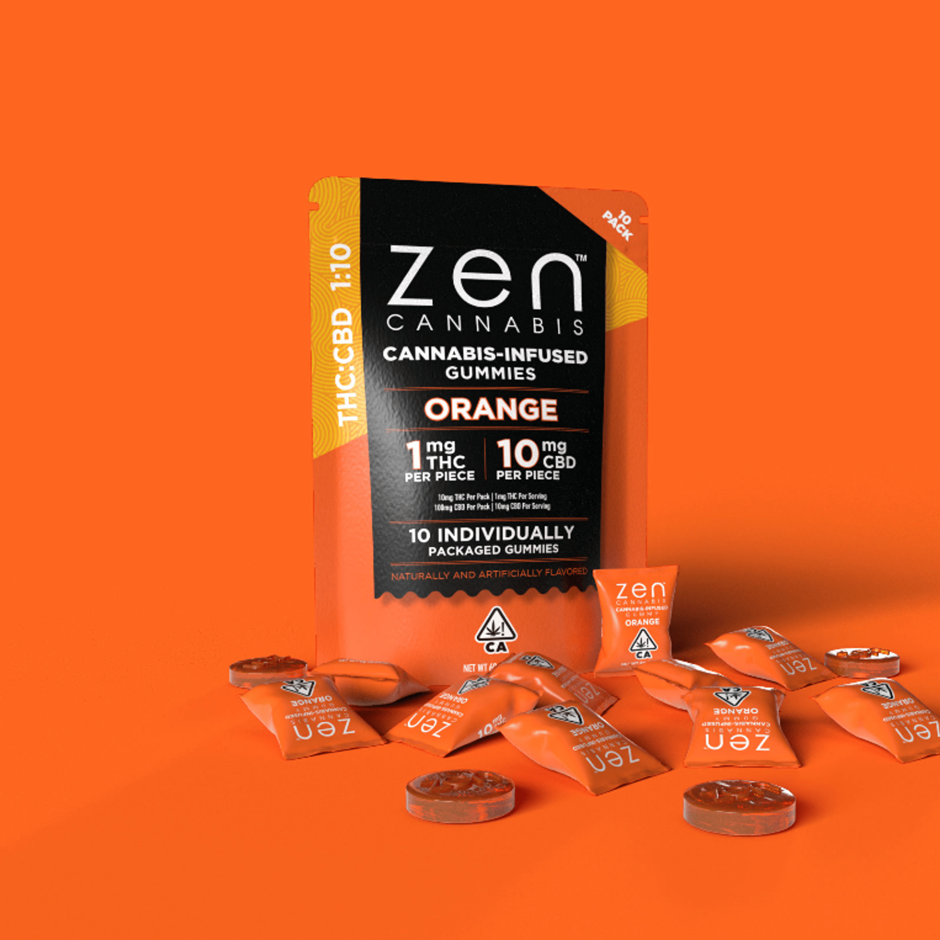 ZEN: 1:10 Orange THC:CBD - 10mg THC + 100mg CBD - Zen Cannabis - - $14 - Edibles