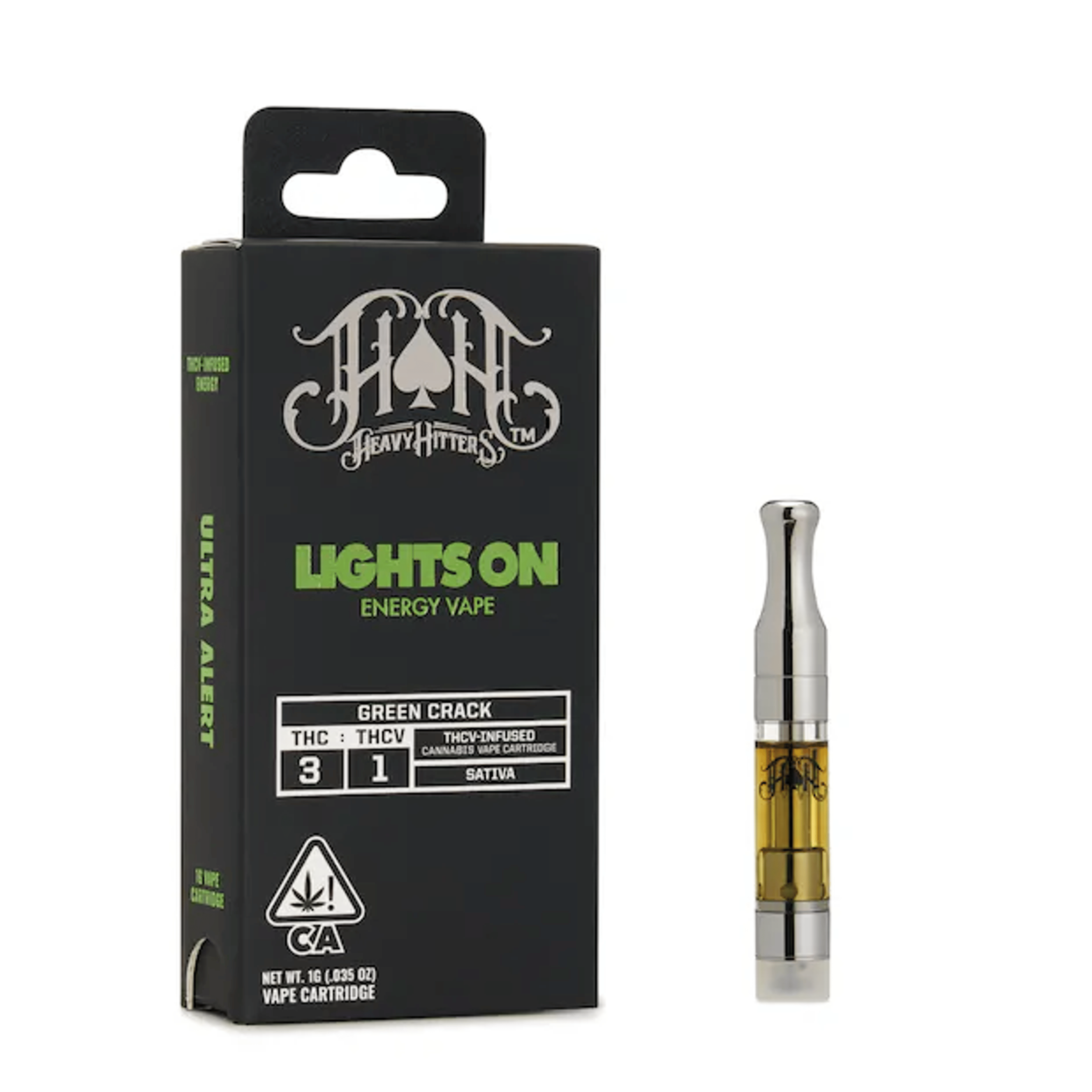 Lights On: Green Crack THCV Enhanced Cartridge - 1g - Heavy Hitters - - $60 - Cartridges / Pens