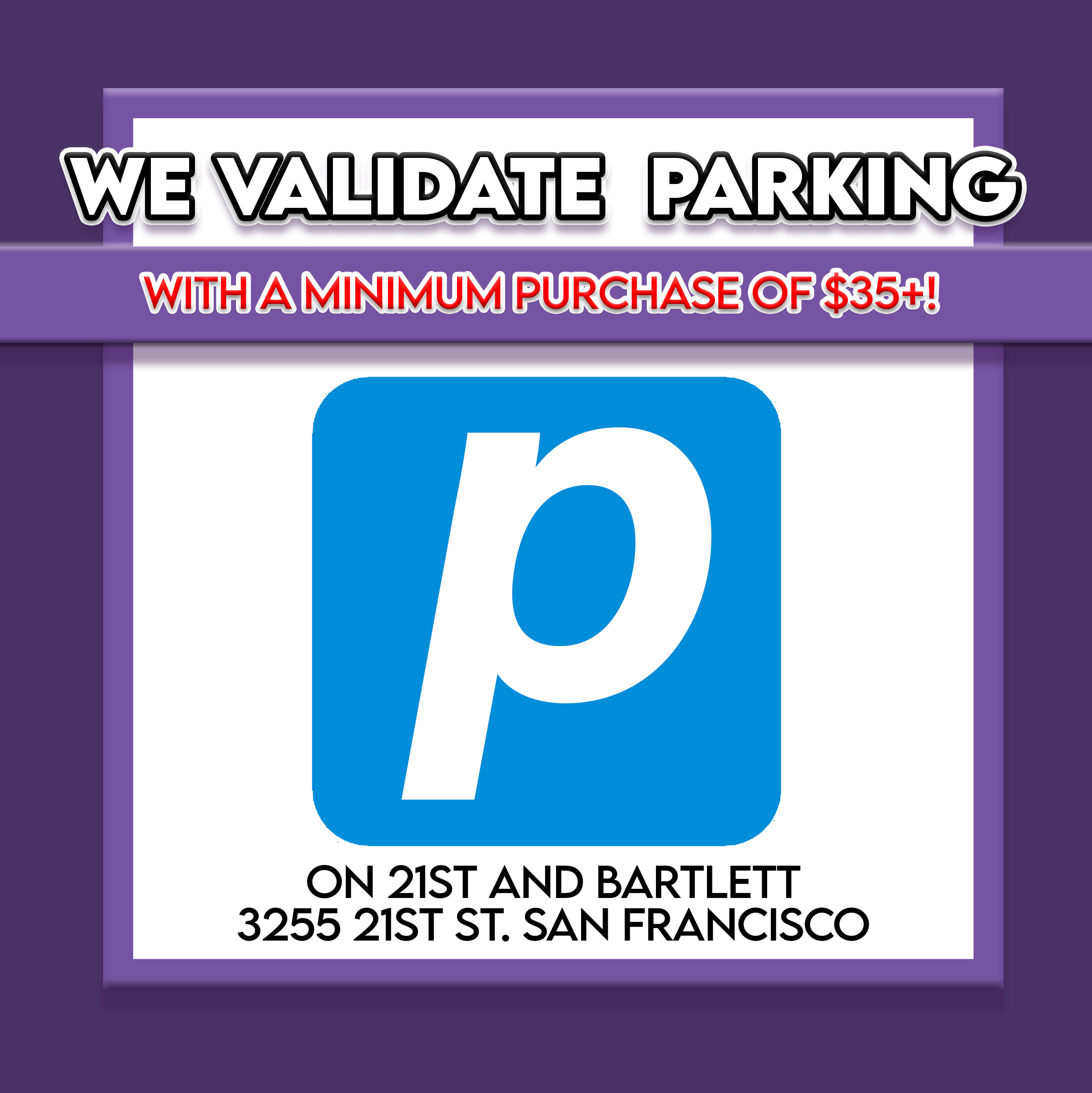 *** 1 VALIDATED PARKING w/minimum spend of $35 - #PurpleStar - Validate Parking With Purchase* - $0.01 - Accessories
