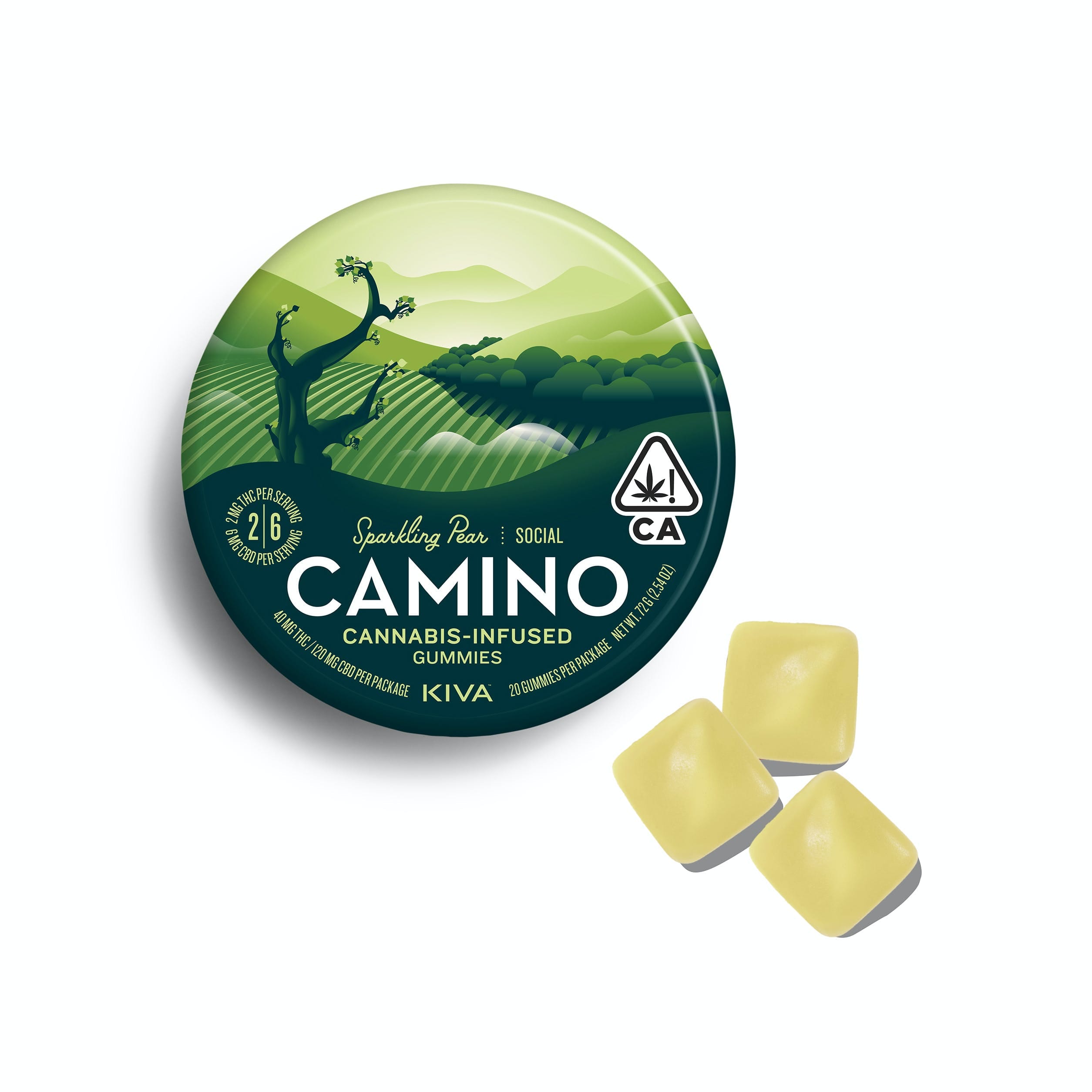 Camino Sparkling Pear CBD "Social" Gummies - 120mg CBD/40mg THC - Camino by Kiva - null - $18 - Edibles