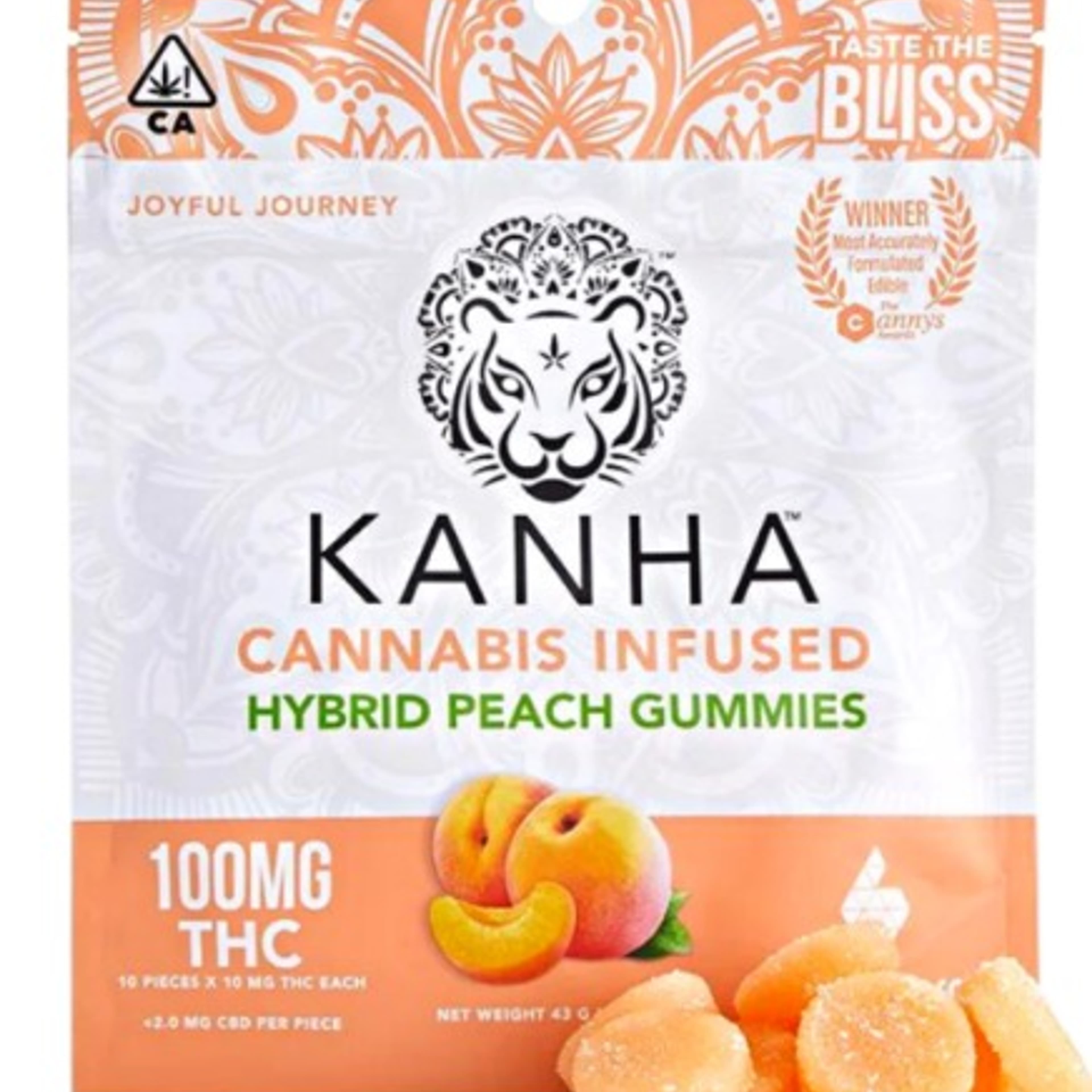 CBD Peach Gummies 4:1 - 100mg - Kanha - - $14.85 - Edible