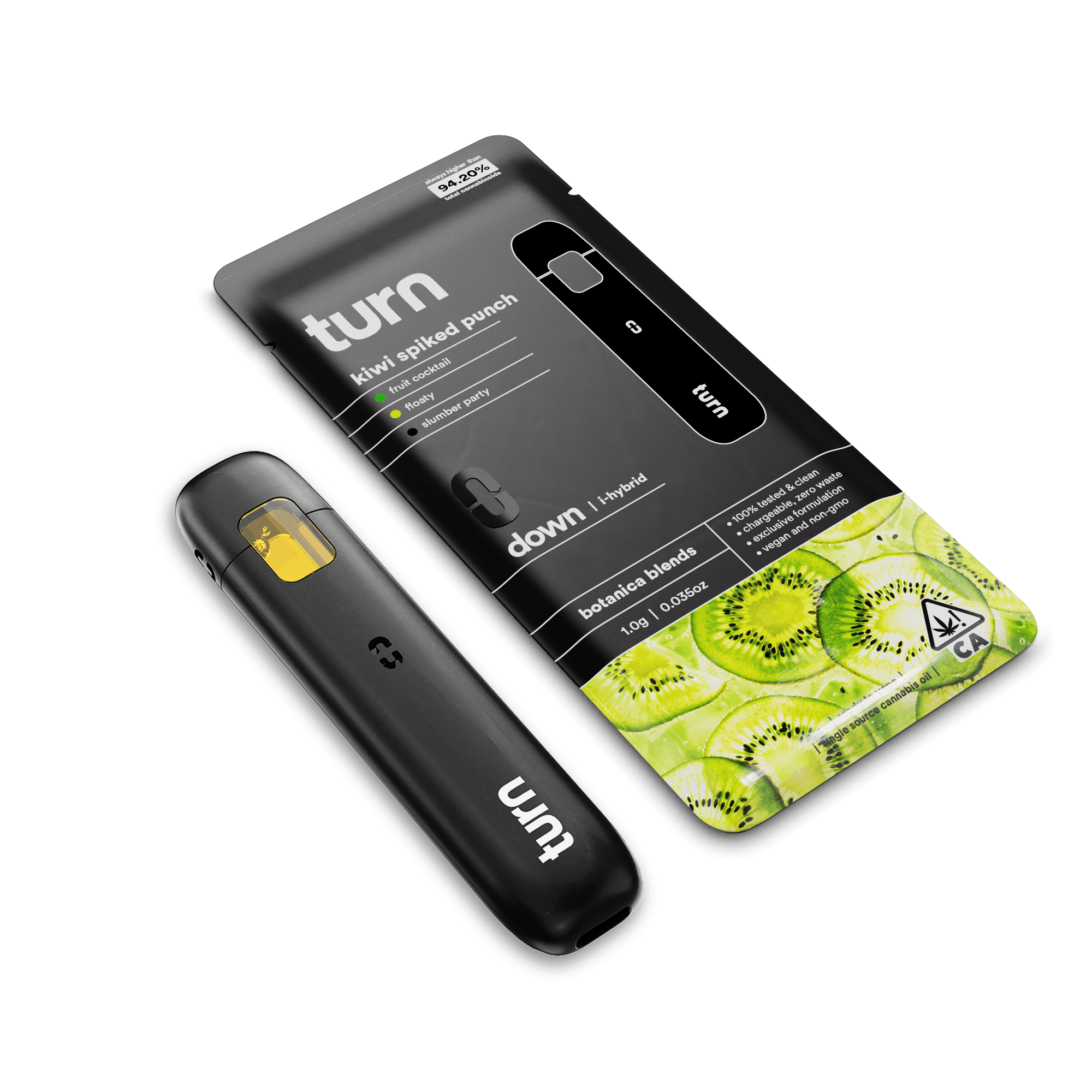 Turn Down Botanica Blends AIO | 1g - Kiwi Spiked Punch  - Indica Hybrid - Turn -  - $27 - All-In-Ones