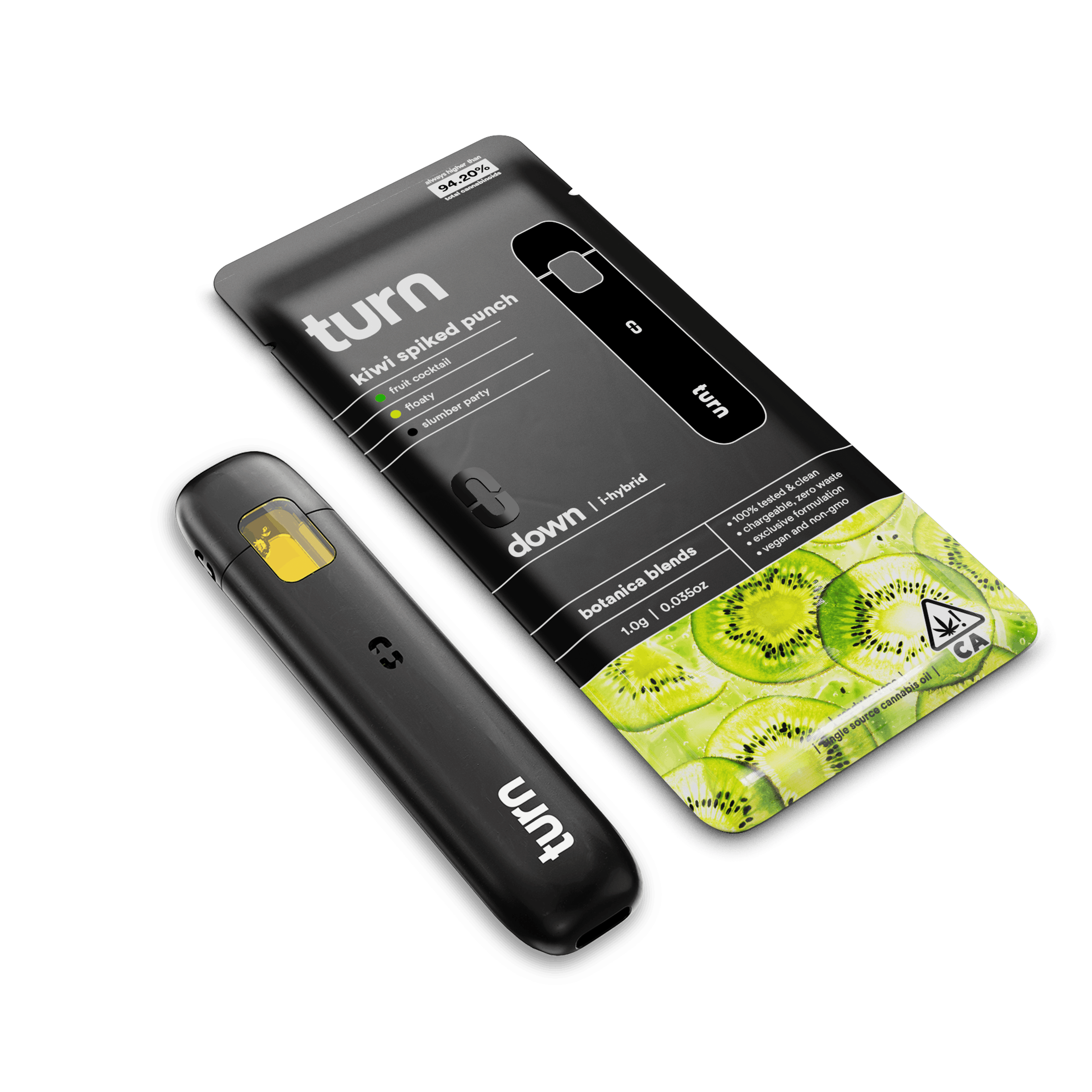 Turn Down Botanica Blends AIO | 1g - Kiwi Spiked Punch - Indica Hybrid - Turn - - $27 - All-In-Ones