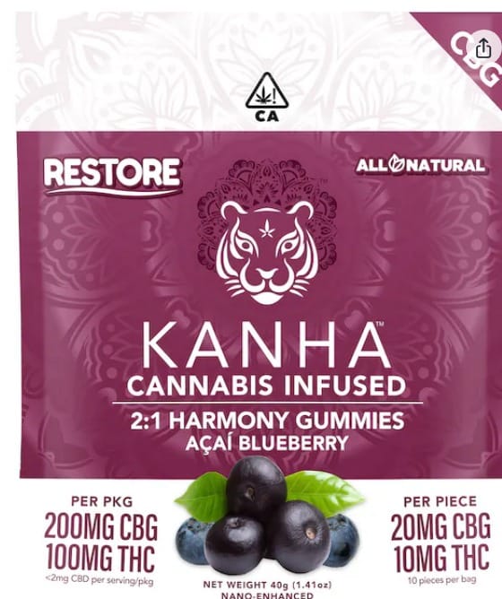 Nano: Acai Blueberry 2:1 CBD/THC 100MG Gummies - Kanha -  - $16.50 - Edible