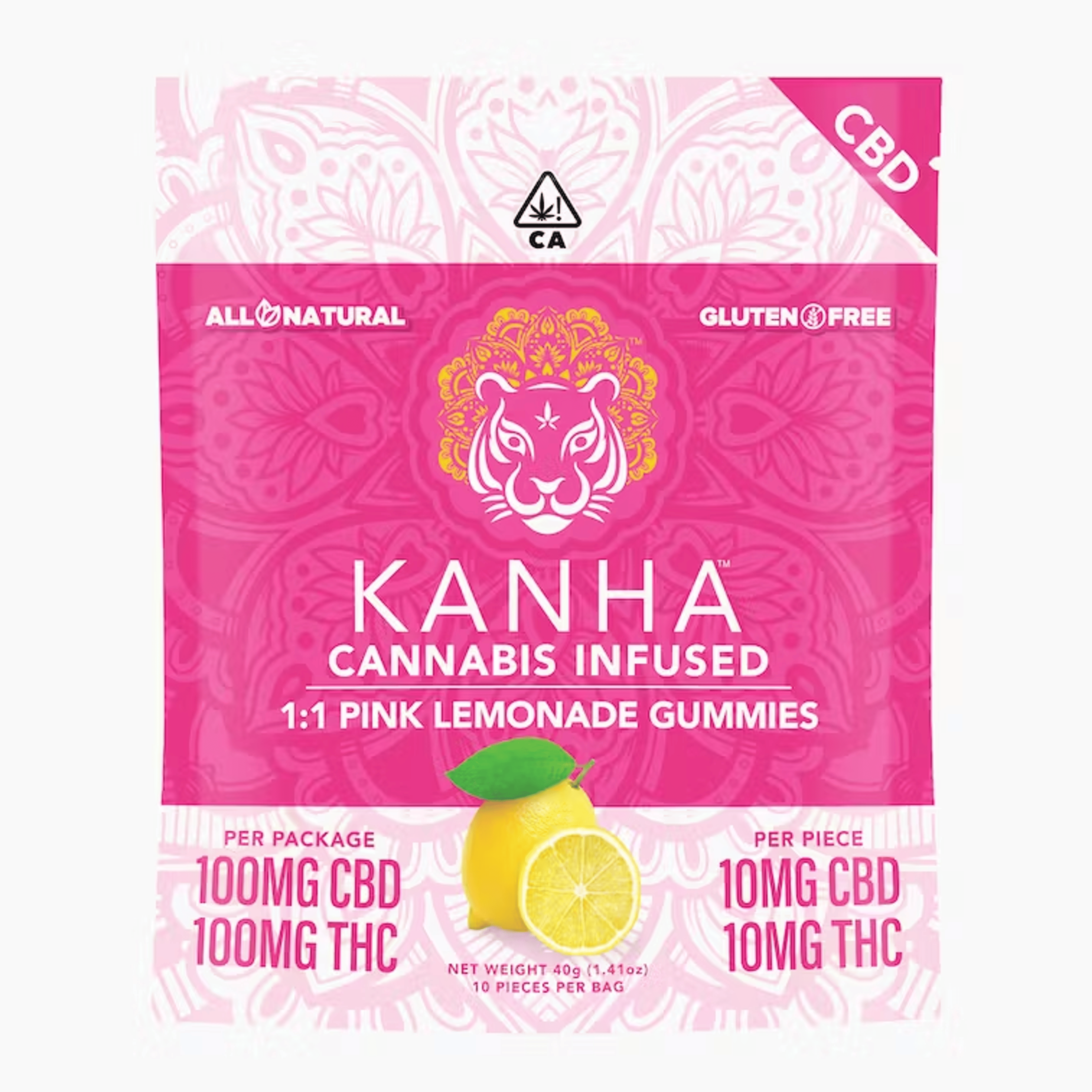 Gummies: CBD Pink Lemonade 1:1 - 100mg THC + 100mg CBD - Kanha Gummies - - $20 - Edibles