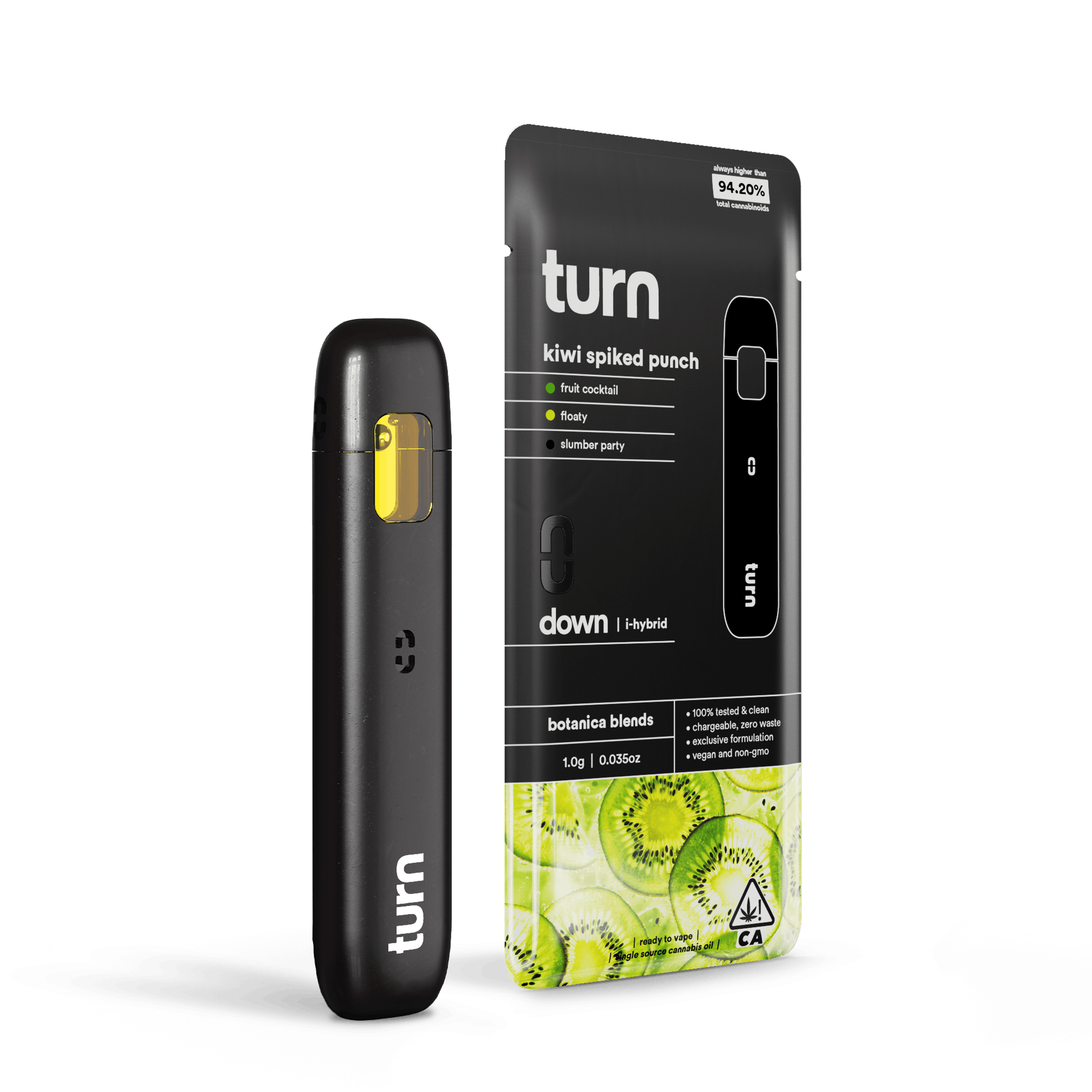 Turn Down Botanica Blends AIO | 1g - Kiwi Spiked Punch - Indica Hybrid - Turn - - $27 - All-In-Ones