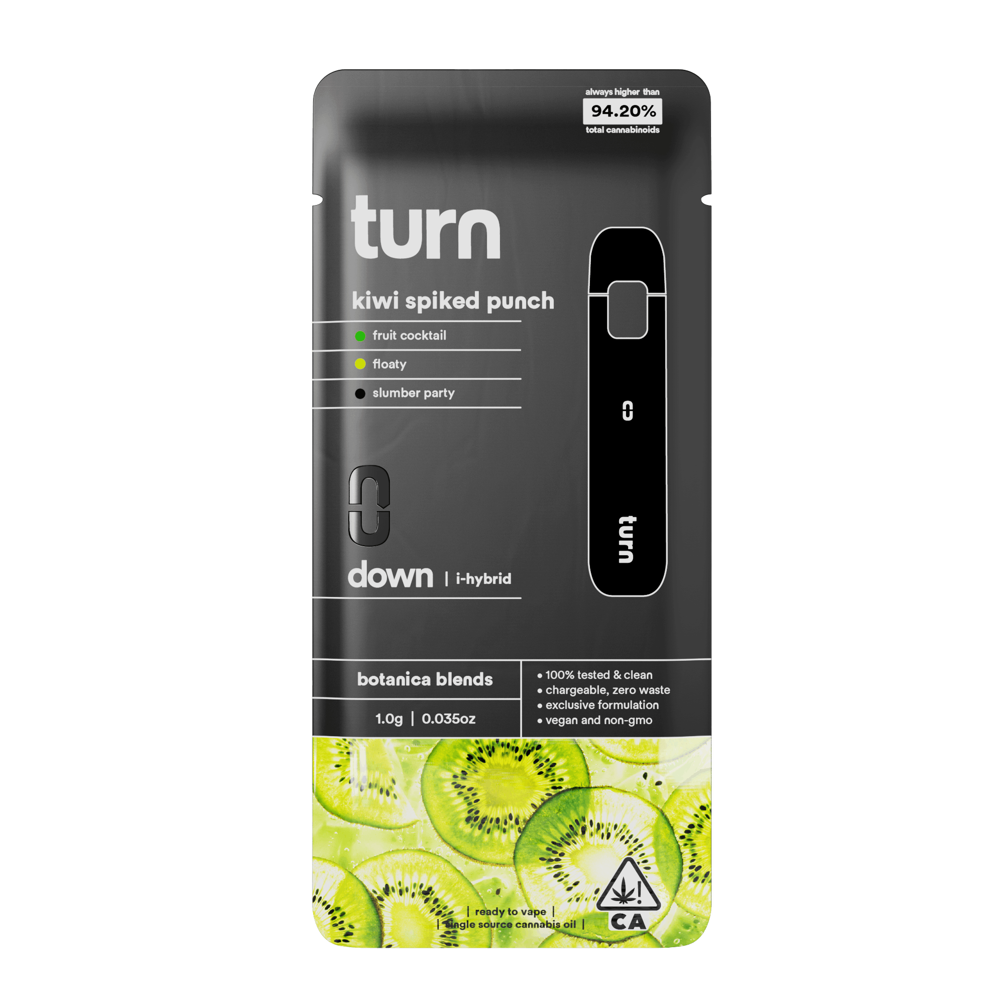 Turn Down Botanica Blends AIO | 1g - Kiwi Spiked Punch  - Indica Hybrid - Turn -  - $27 - All-In-Ones