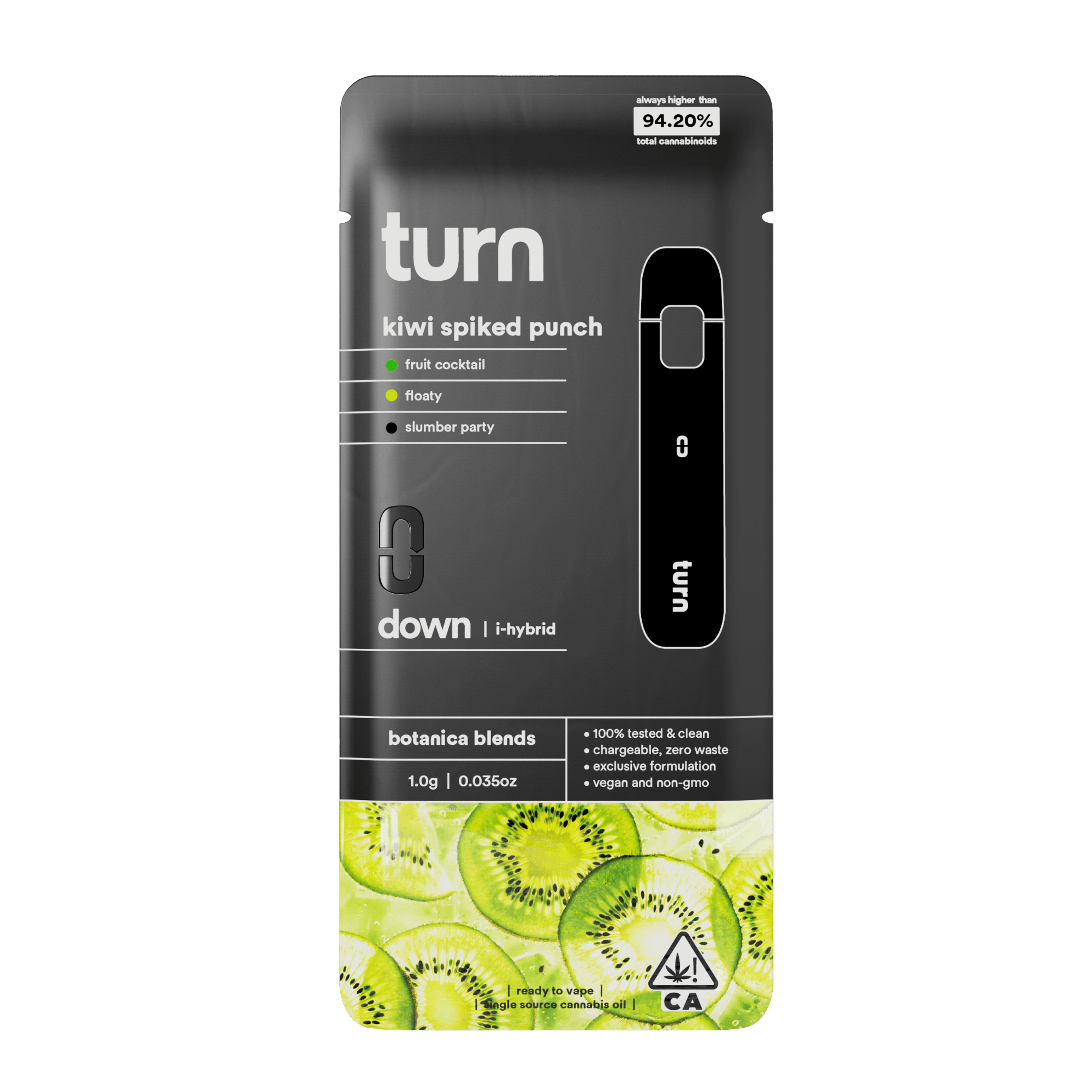 Turn Down Botanica Blends AIO | 1g - Kiwi Spiked Punch - Indica Hybrid - Turn - - $27 - All-In-Ones