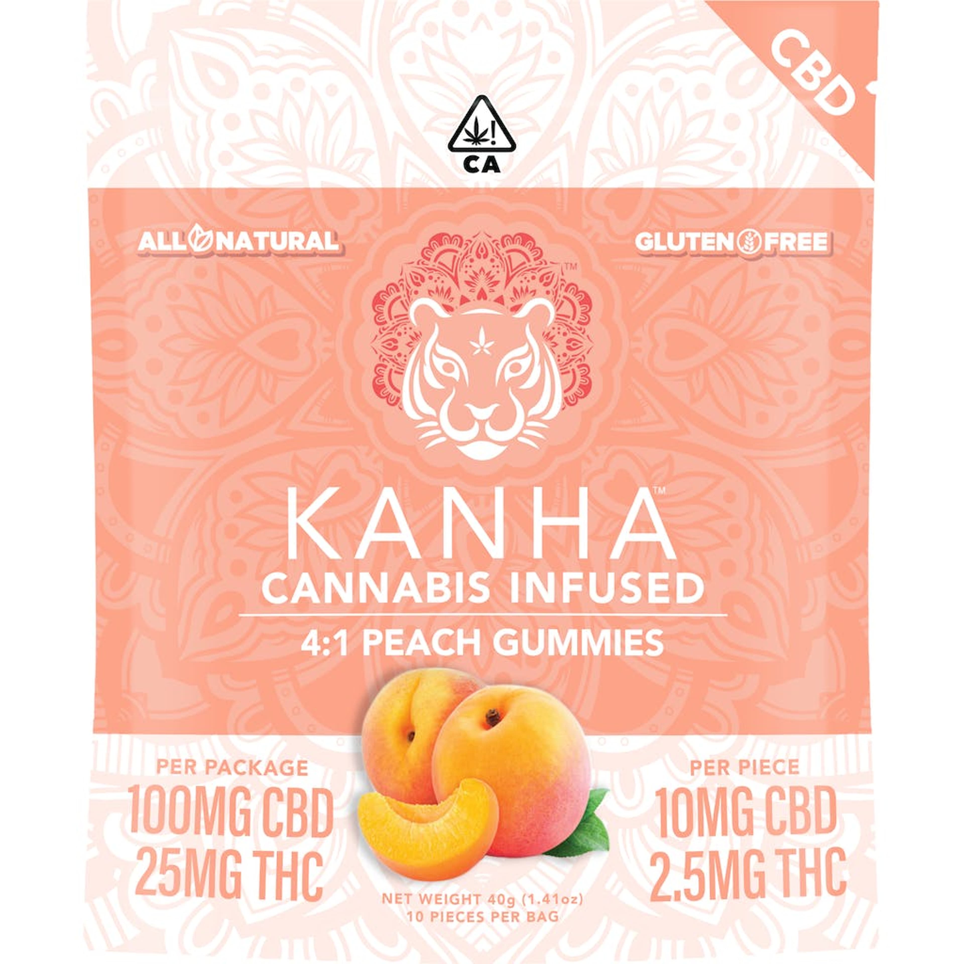 Peach 4:1 - 125mg - Kanha - Peach 4:1 - $19 - Gummies