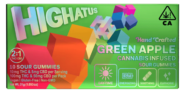 Green Apple 2:1 THC:CBD Sour Gummies 100mg