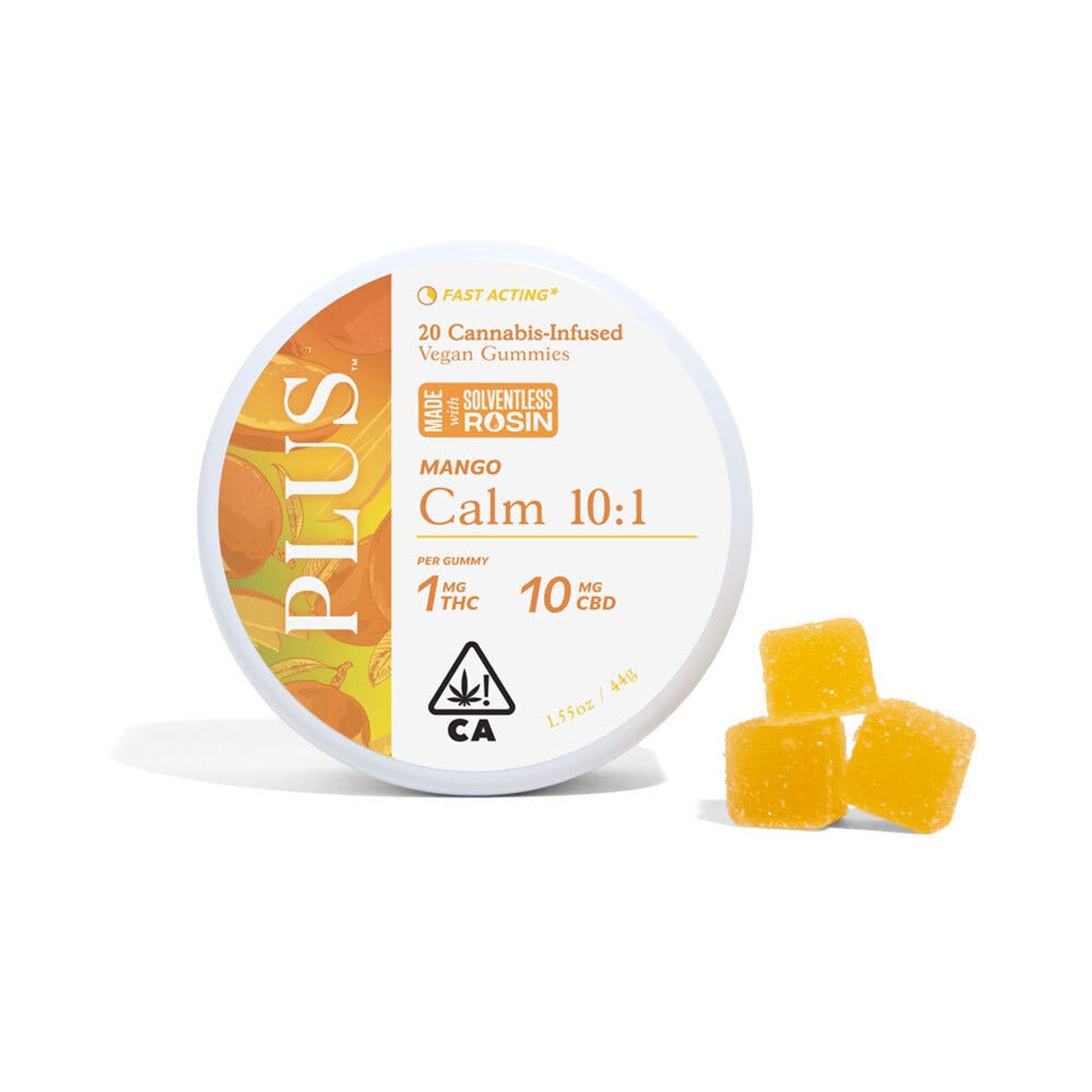 Calm - Mango - 10:1 CBD:THC Solventless Rosin Gummies - PLUS™️ Products - 20 Gummies - $21.99 - Edibles