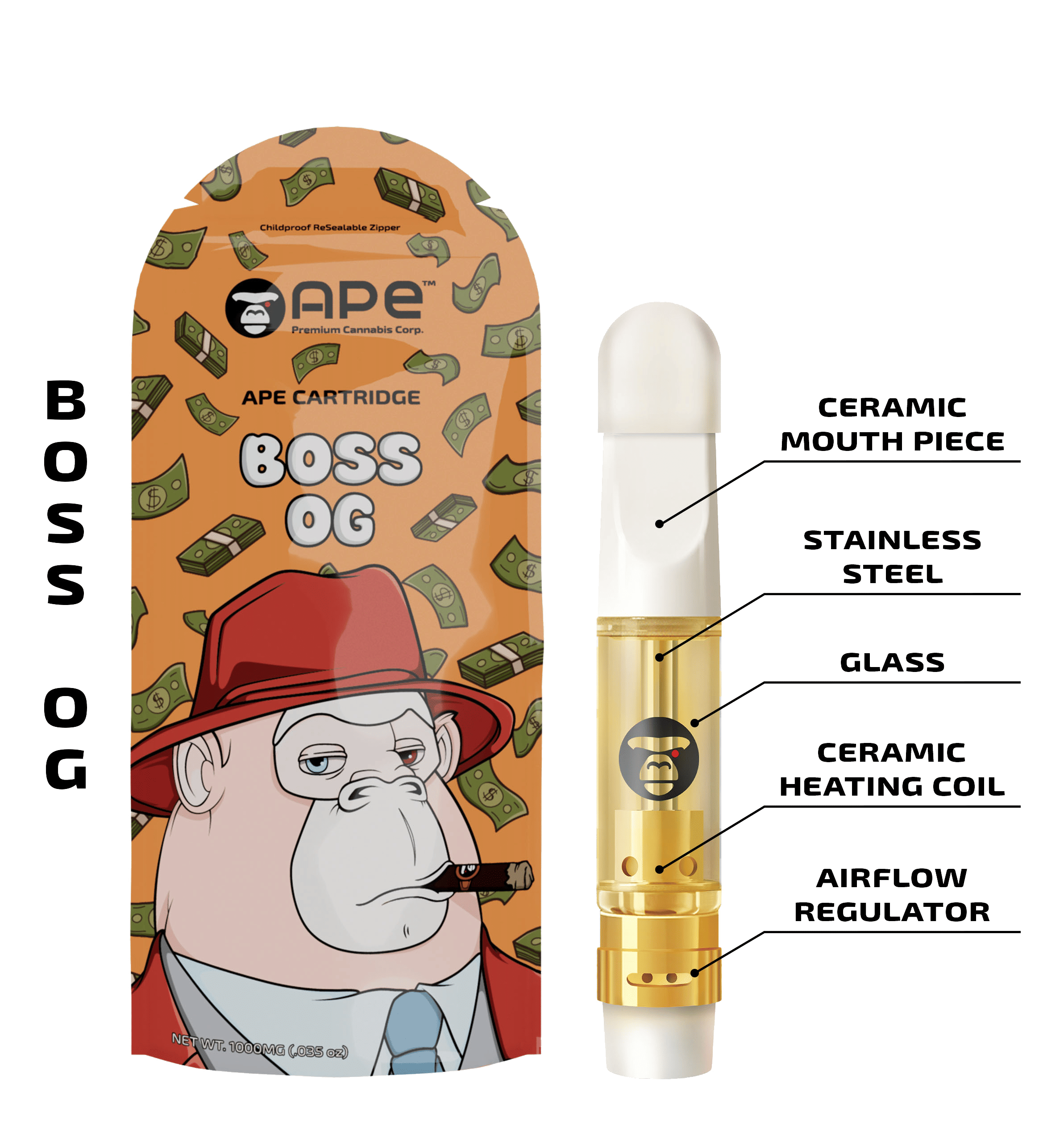 Boss OG - Cart - APE Premium Cannabis Corp - 1g - $24.99 - Vape Cartridges (Universal 510 Battery Required)