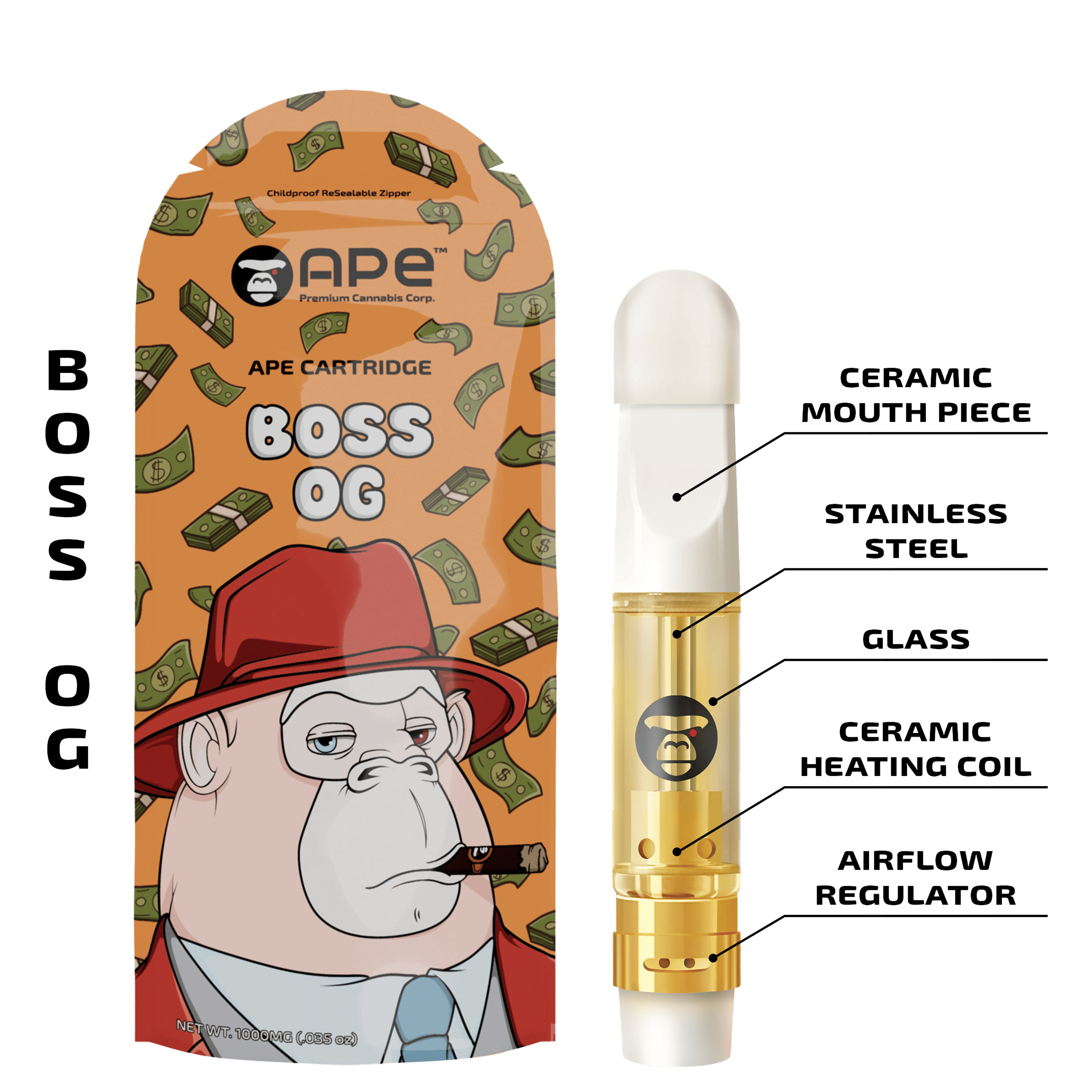 Boss OG - Cart - APE Premium Cannabis Corp - 1g - $24.99 - Vape Cartridges (Universal 510 Battery Required)