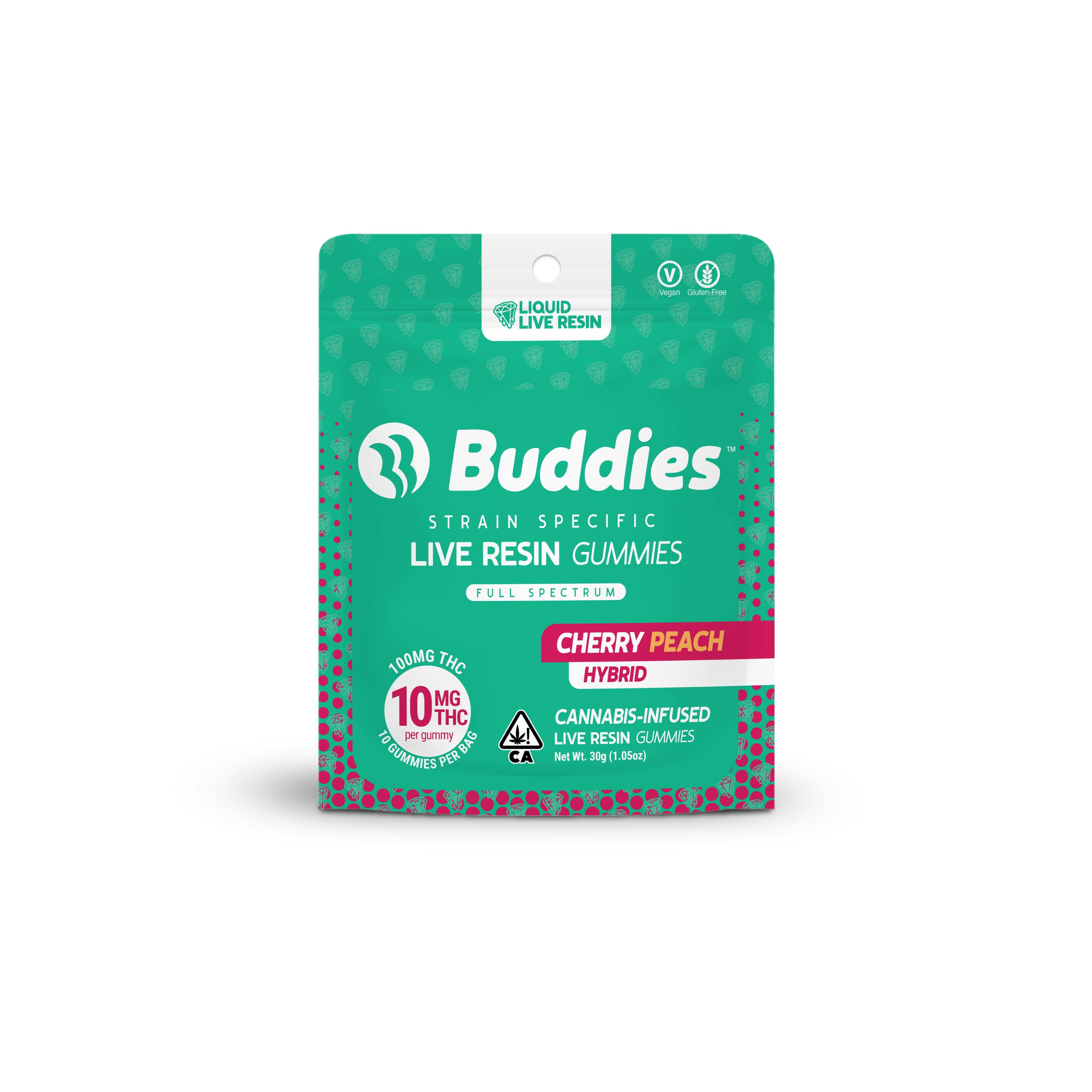 Cherry Peach 10ct (H )Live Resin Gummies - Buddies - - $10.09 - Edibles