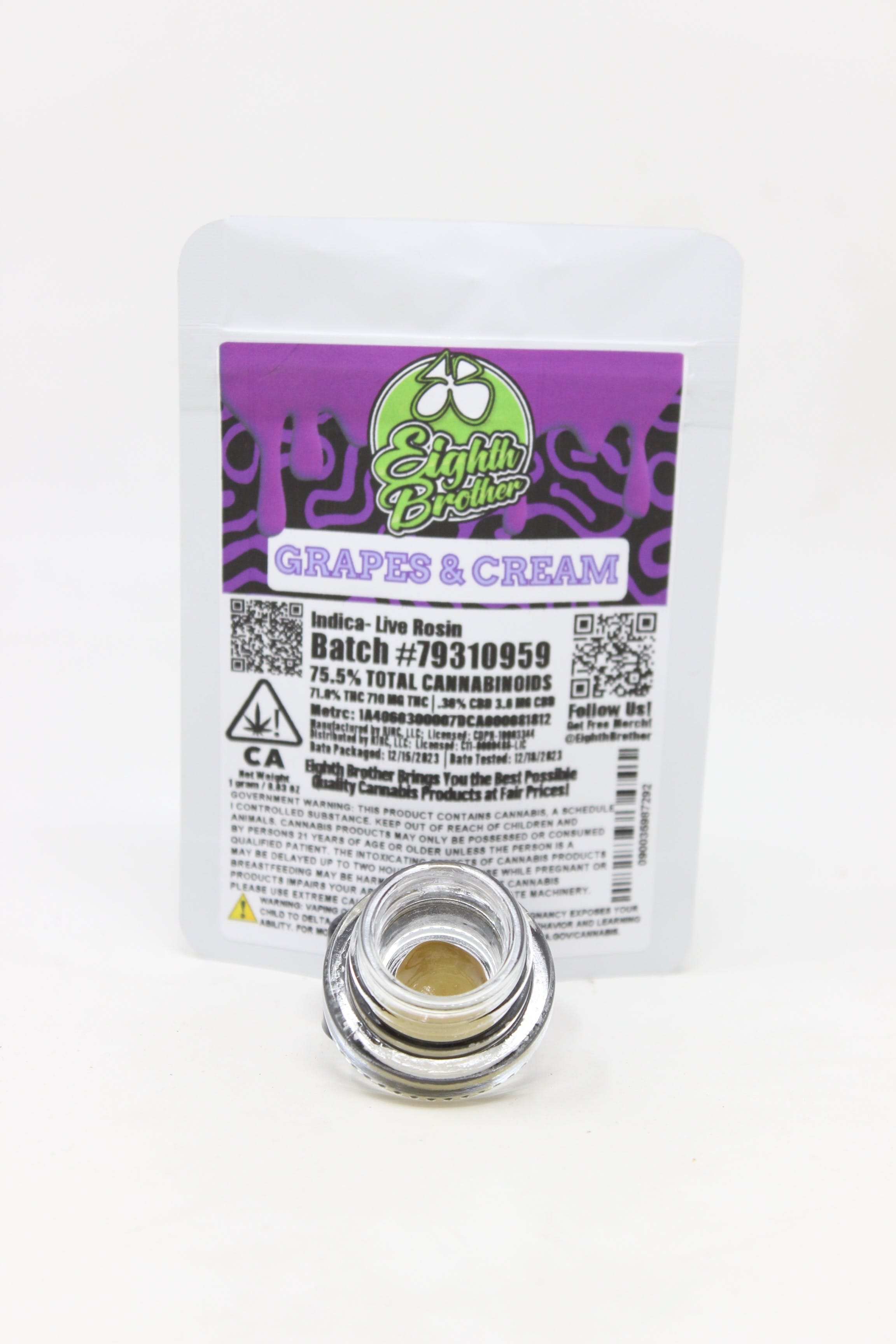 EIGHTH BROTHER - Grapes & Cream (I/H) - 1g Live Rosin - Eighth Brother - Gram - $18 - Concentrates