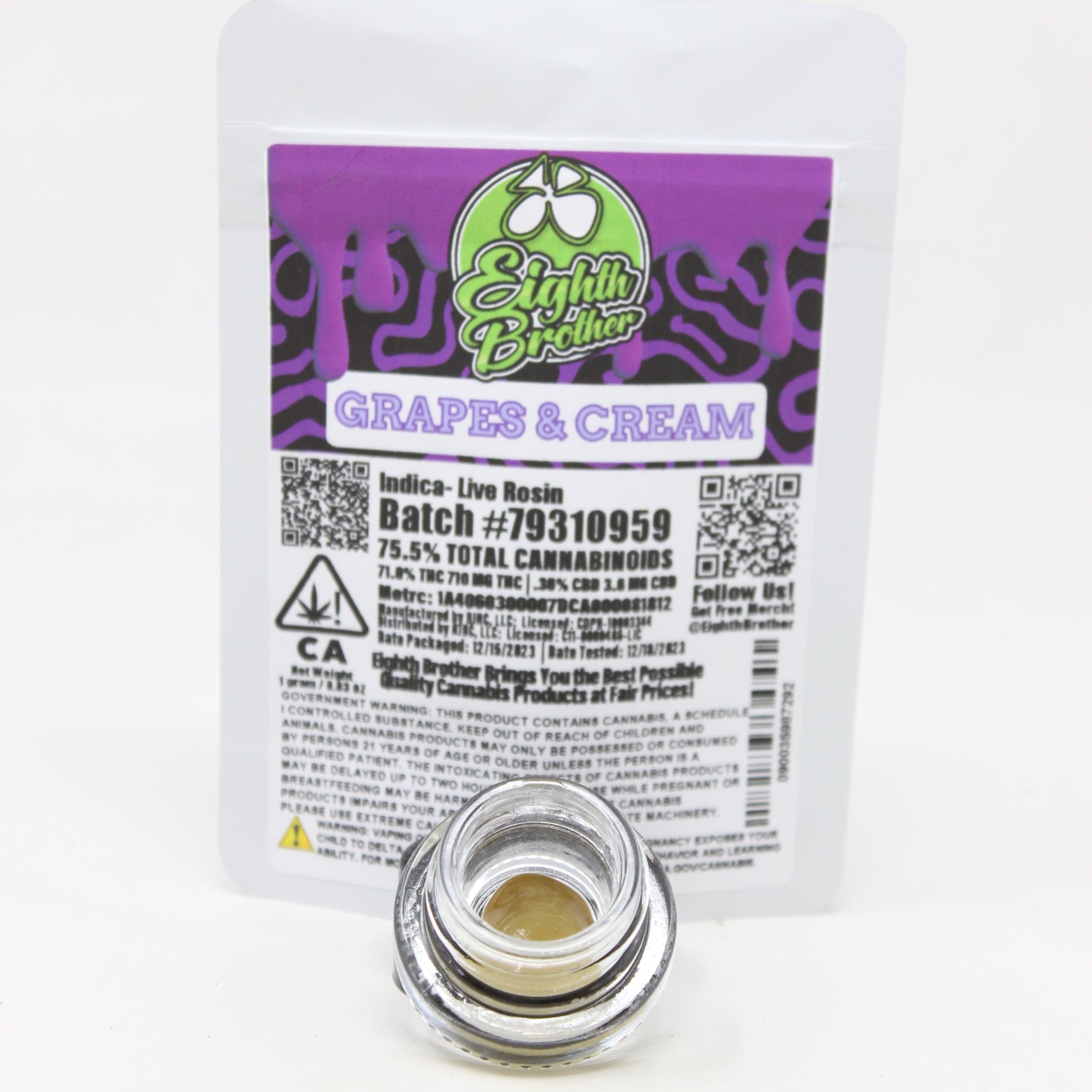 EIGHTH BROTHER - Grapes & Cream (I/H) - 1g Live Rosin - Eighth Brother - Gram - $18 - Concentrates