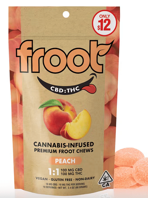 Peach 1:1 CBD:THC Gummies - 100mg CBD: 100mg THC
