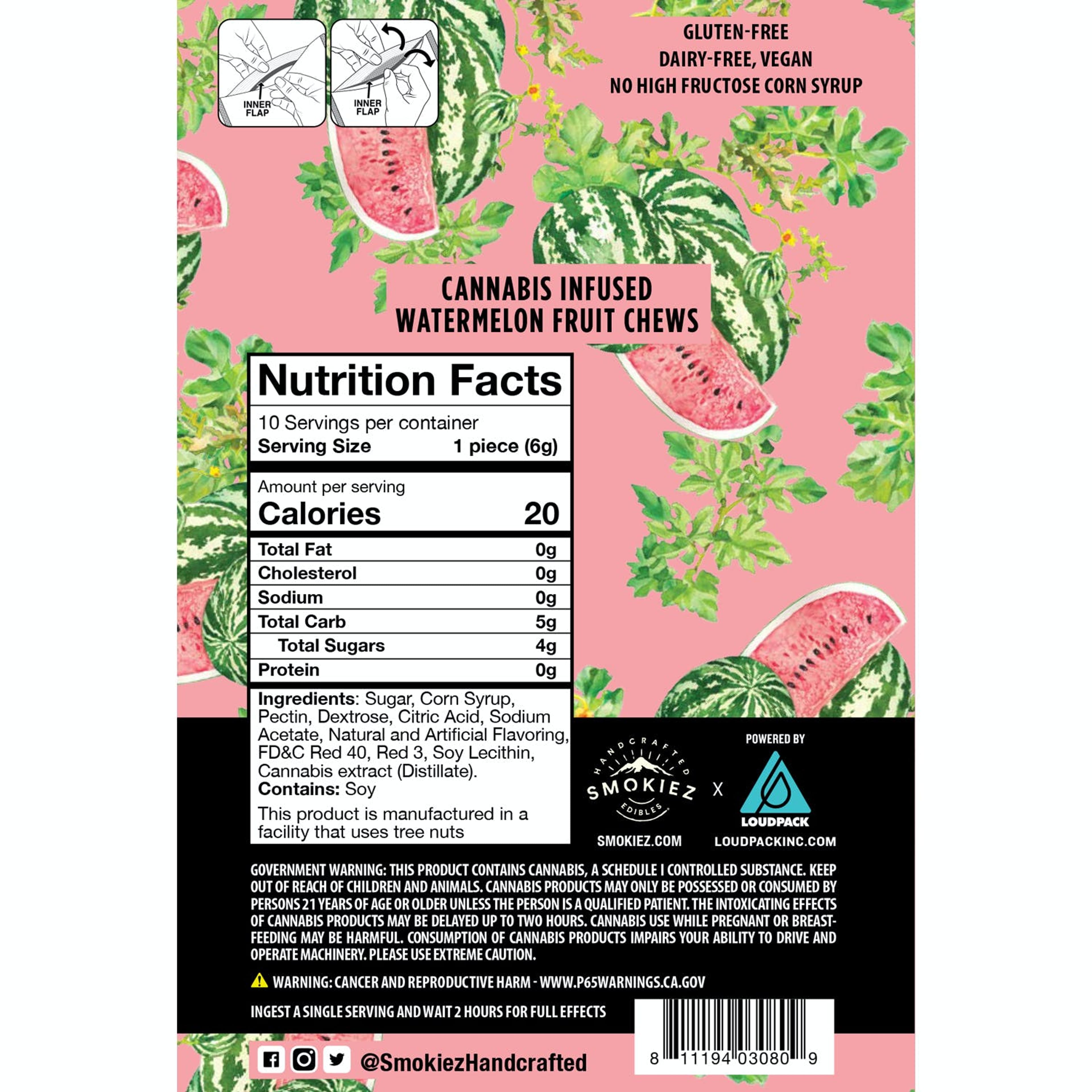 Smokiez Watermelon Fruit Chews - CA - Smokiez Edibles - - $17 - Edibles