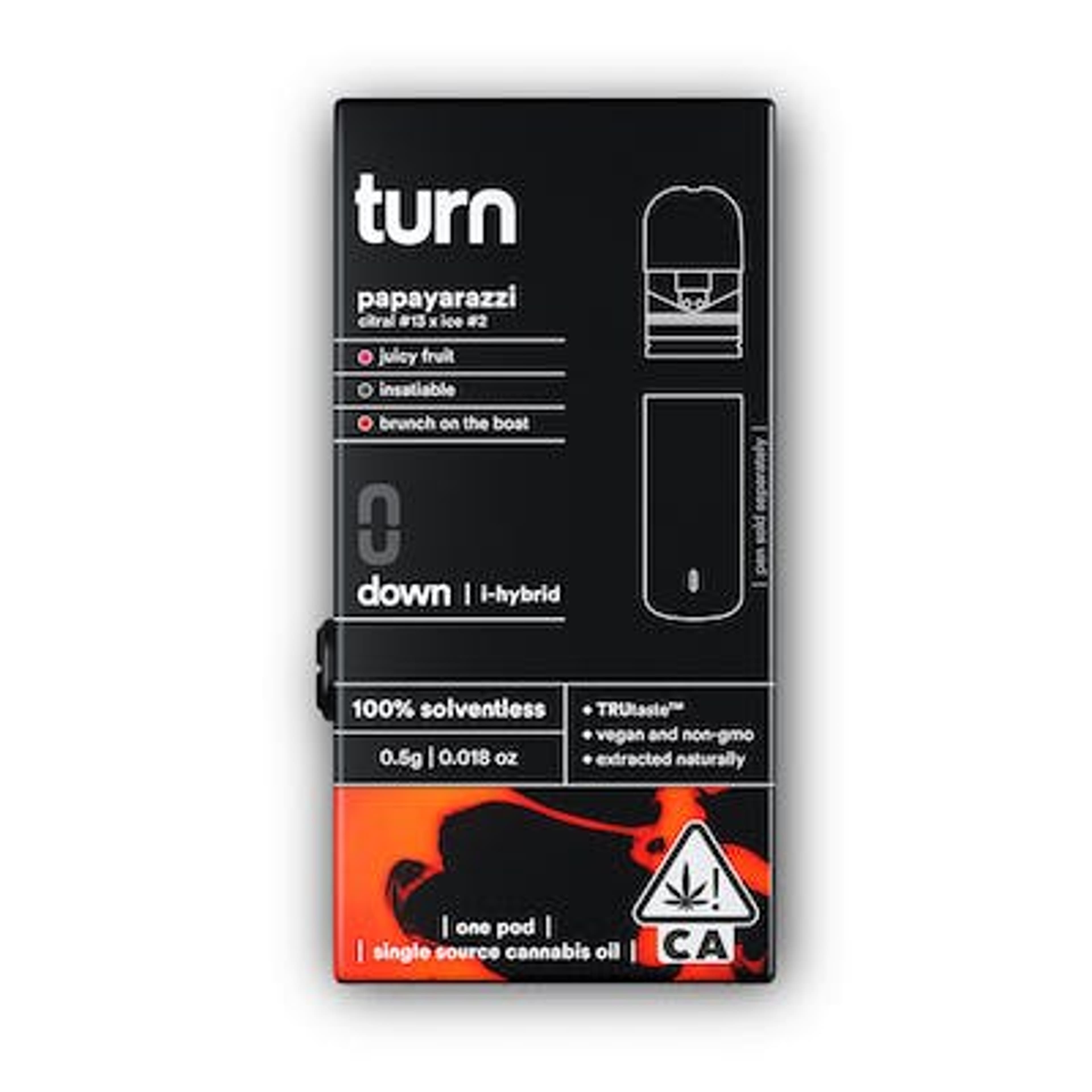 Turn Down Solventless POD | .5g - Papayarazzi - Live Rosin - Indica Hybrid - Turn - - $36 - Vape Carts