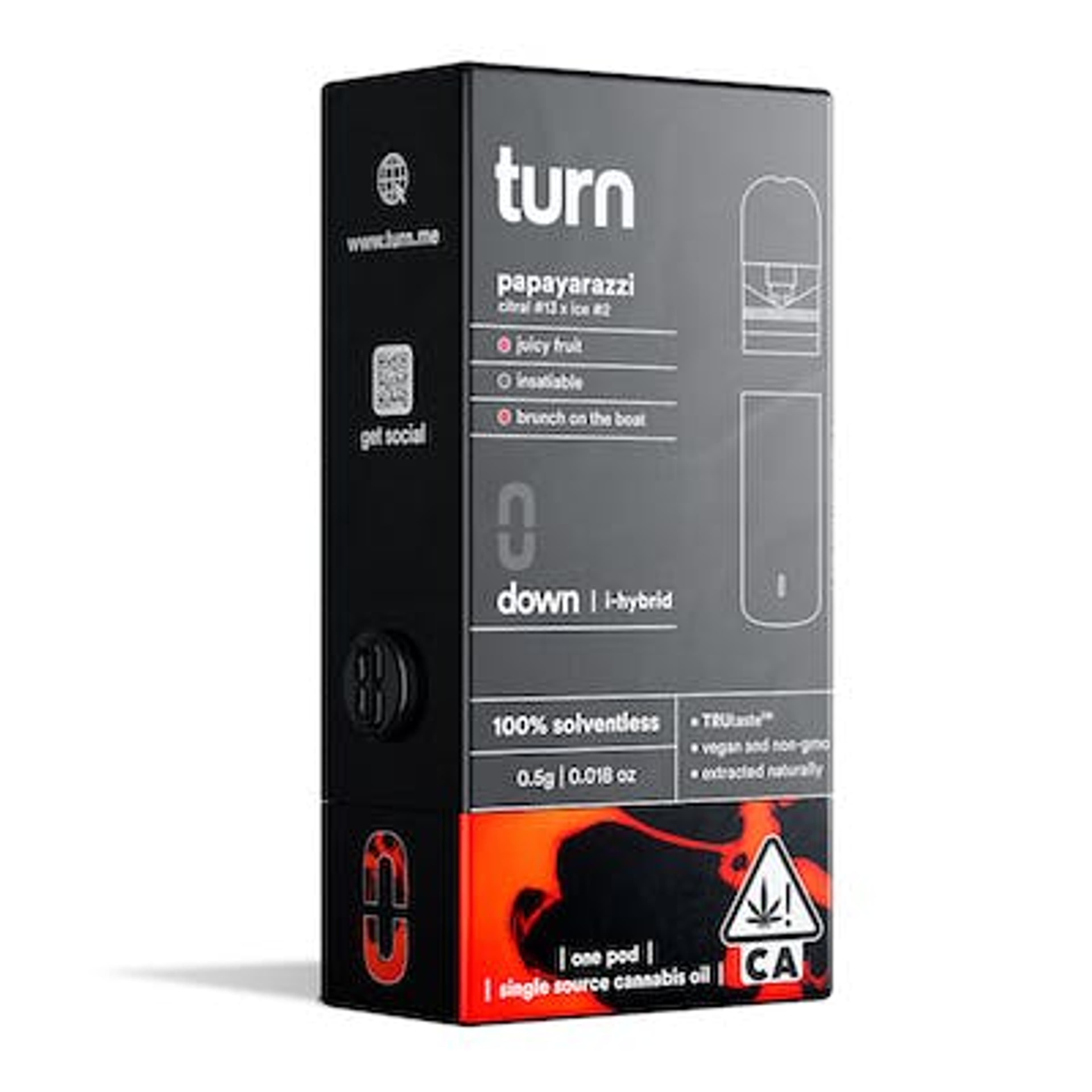 Turn Down Solventless POD | .5g - Papayarazzi - Live Rosin - Indica Hybrid - Turn - - $36 - Vape Carts